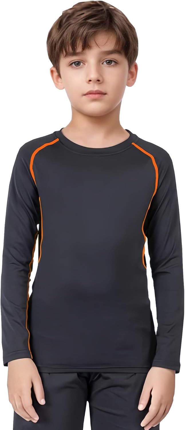 3-Pack Long Sleeve Compression Shirts for Kids - Moisture-Wicking Stretchable