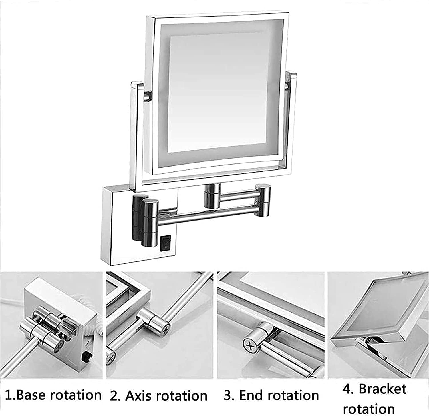 LCARY Wall Mounted Makeup Mirror LED 8 Inch Black