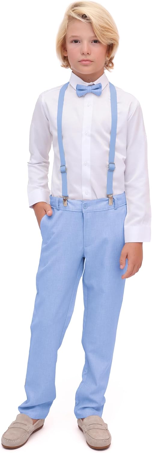 Lilax Boys Slim Fit Formal Pant Set 4-Piece Slimmer Durable Wardrobe Perfect for Weddings or Special Events