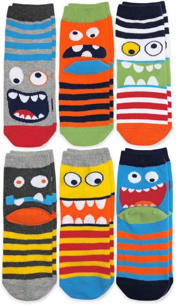 Jefferies Socks Boys Monster Pattern Crew Socks 6 Pair Fun Starts Here