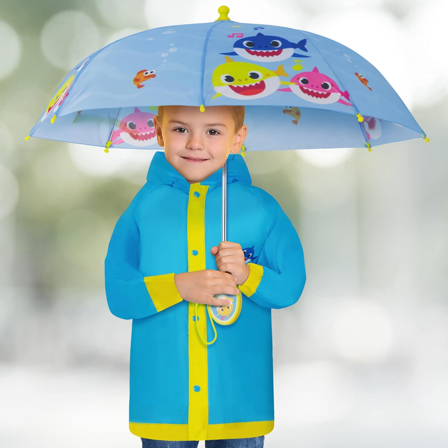 Nickelodeon Boys Umbrella and Poncho Raincoat Set with Baby Shark Design