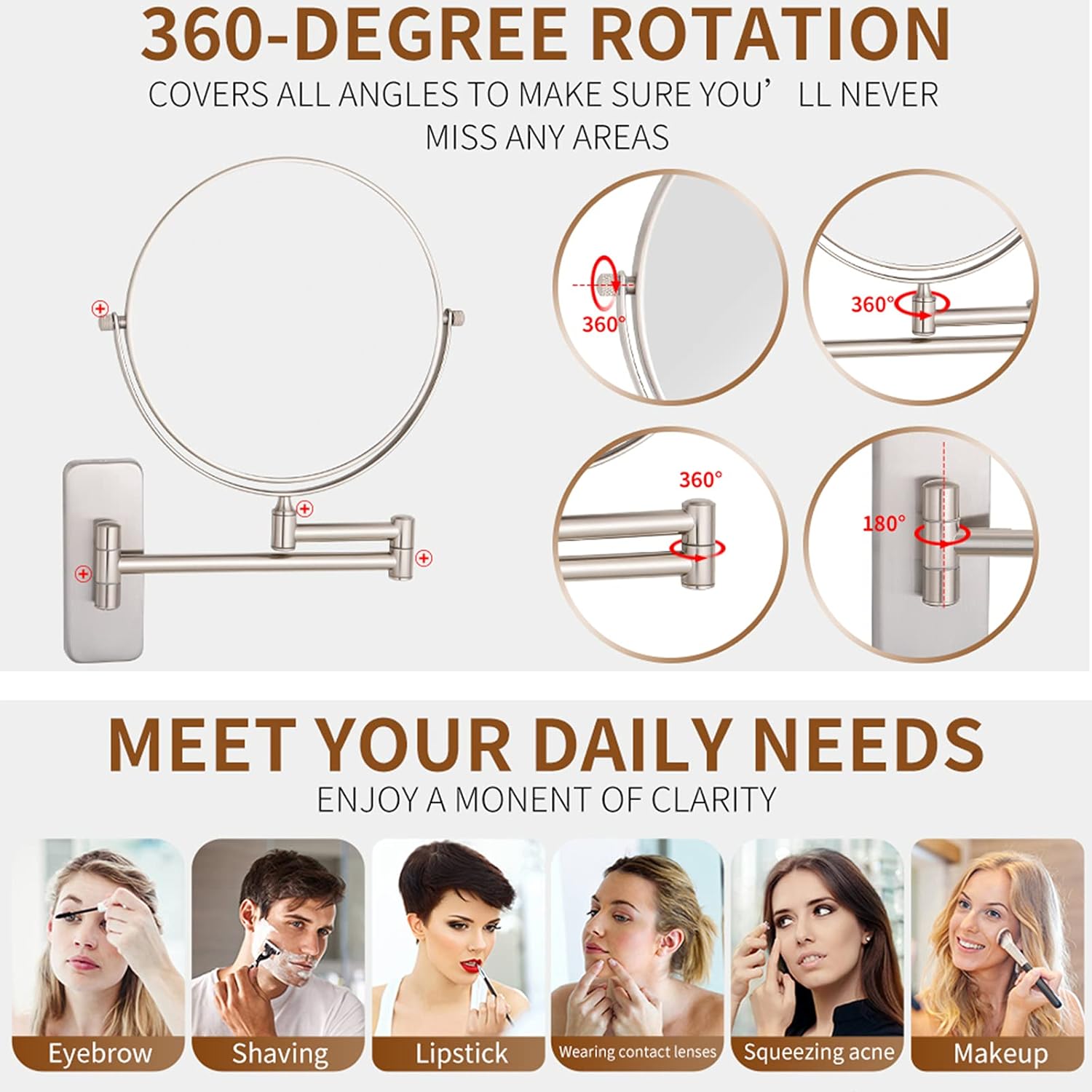 Elegance Precision NOVOCE Double-Sided Shaving Makeup Mirror with 7X Magnification