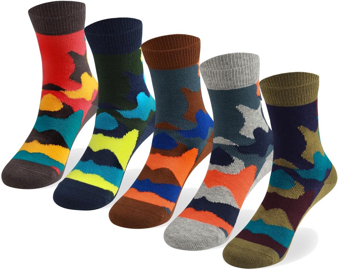COTTON DAY Kids Boys Crew Socks - Bright Pattern Design