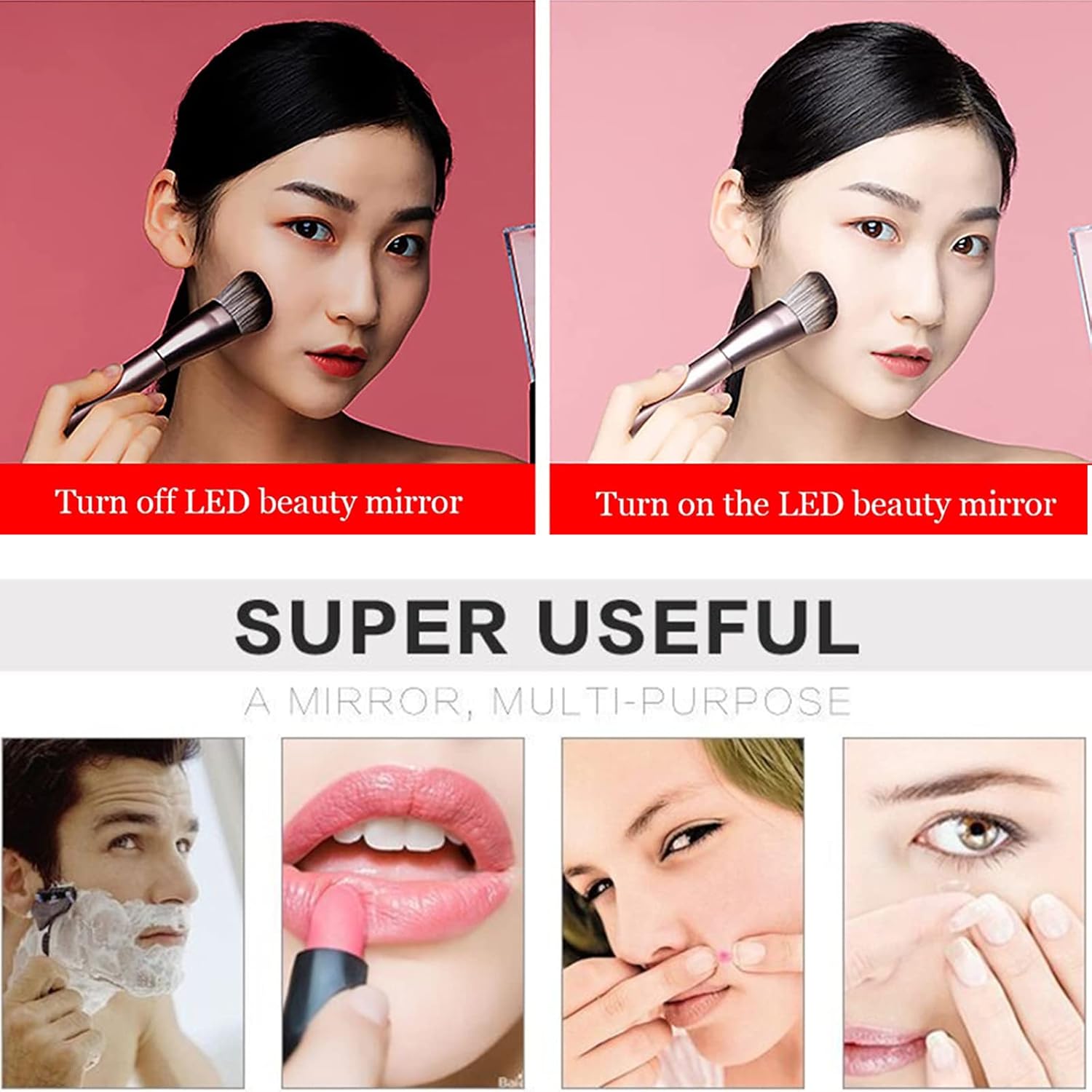 Smart Sensor Makeup Mirror with 10X Magnification and LED Light