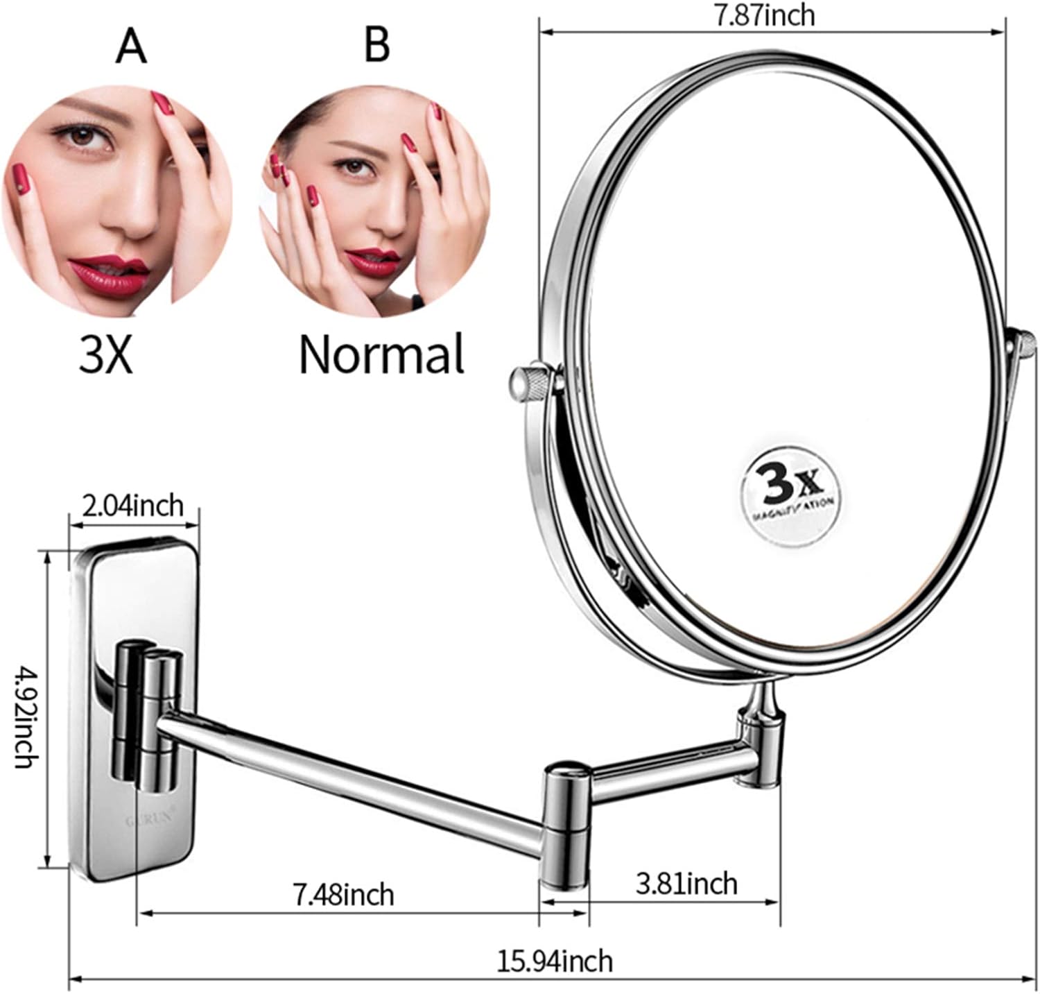 NOVOCE Double-Sided Makeup Mirror 7X Magnification Chrome 8 inch
