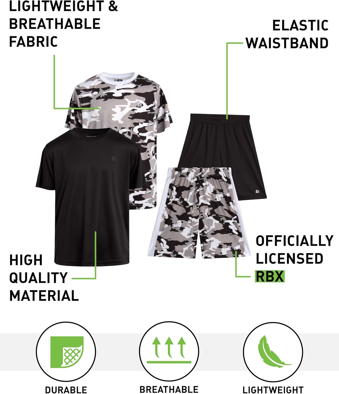 RBX Boys Performance Active Set - T-Shirt Gym Shorts