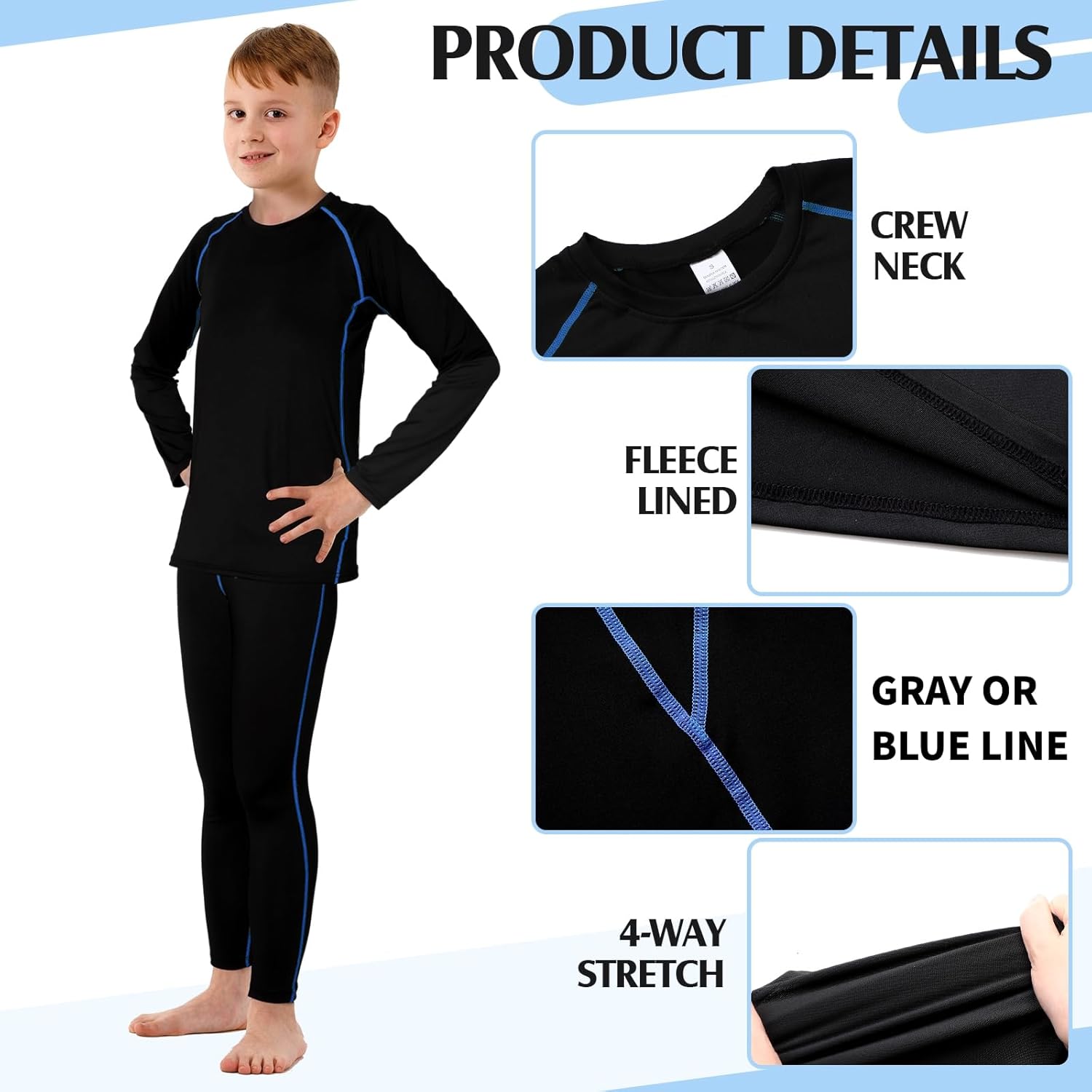 Suhine 3 Pack Thermal Underwear for Kids Winter