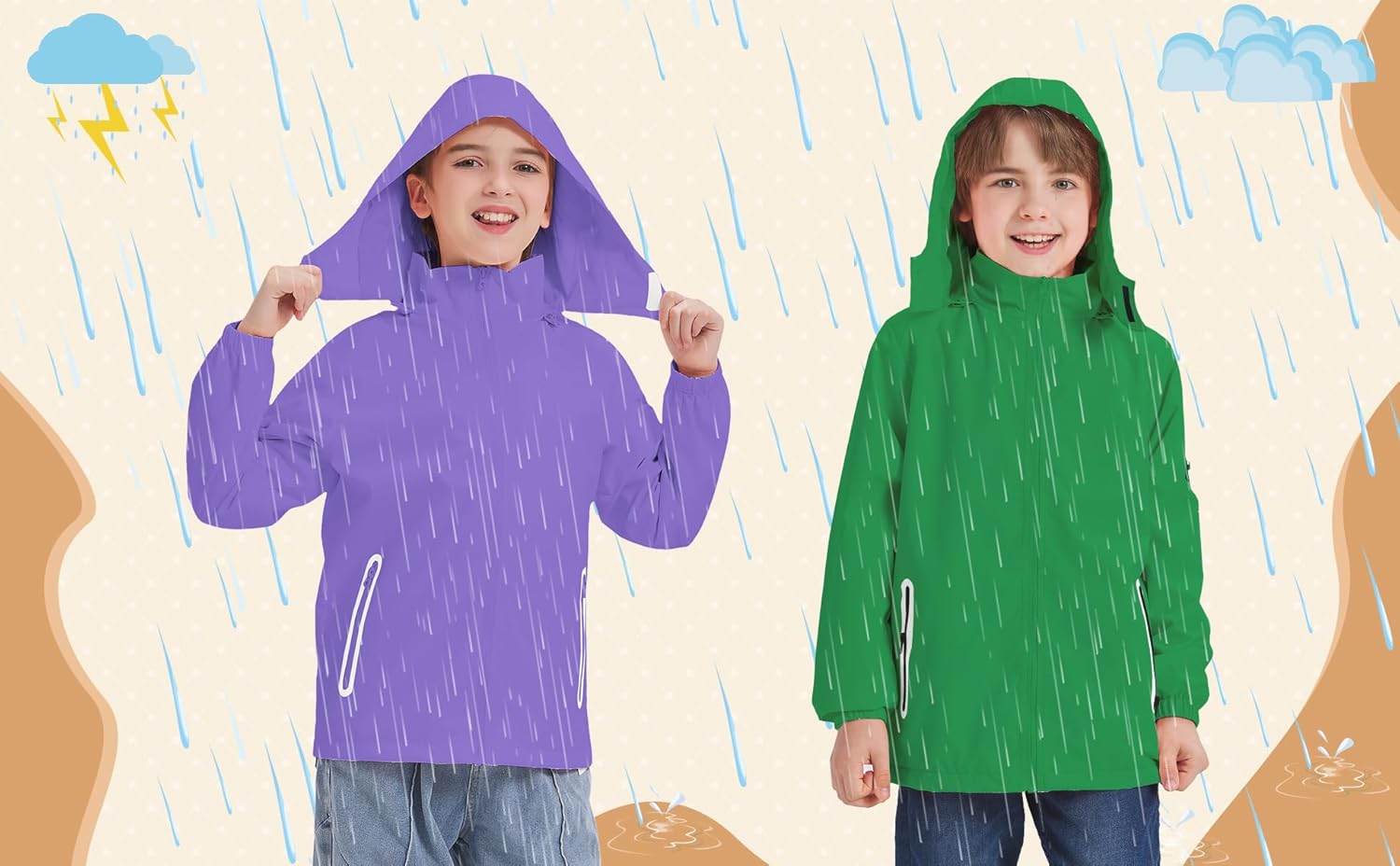 WICKHAM Waterproof Kids Rain Jacket with Hook and Loop Closure
