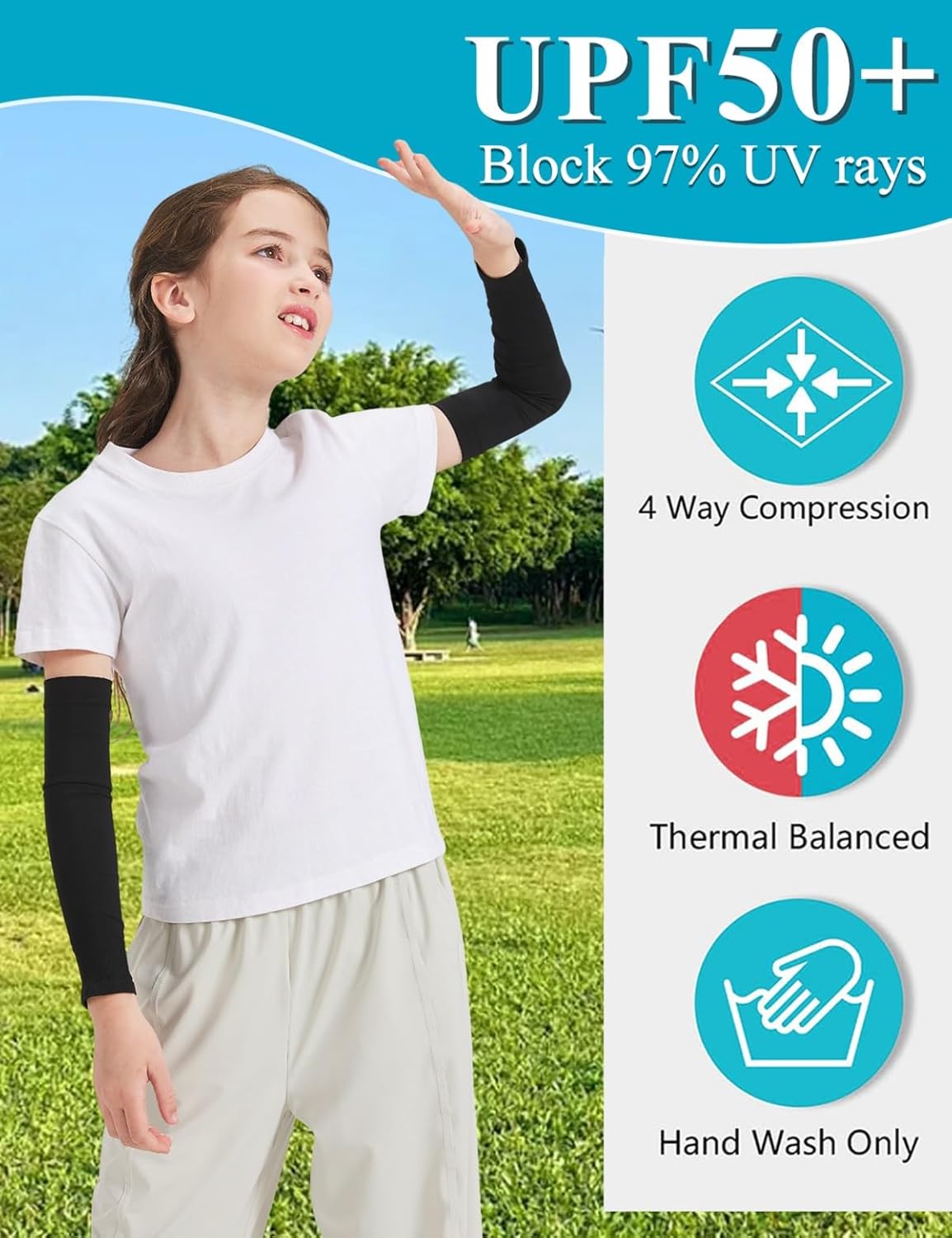 4-Pair UV Protection Arm Sleeves for Kids in Sports and Activities