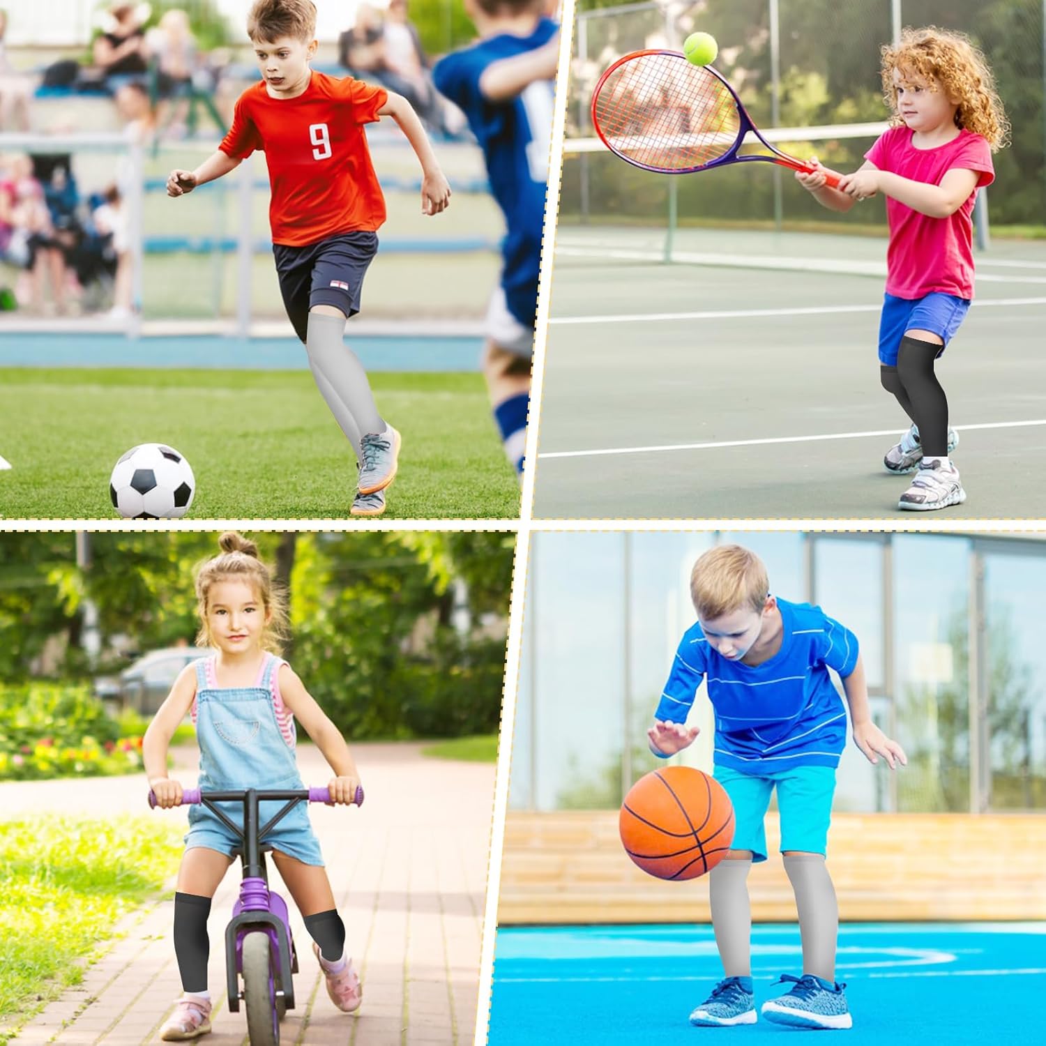 2-Pair Compression Leg Sleeves for Kids Supportive Breathable UV-Proof