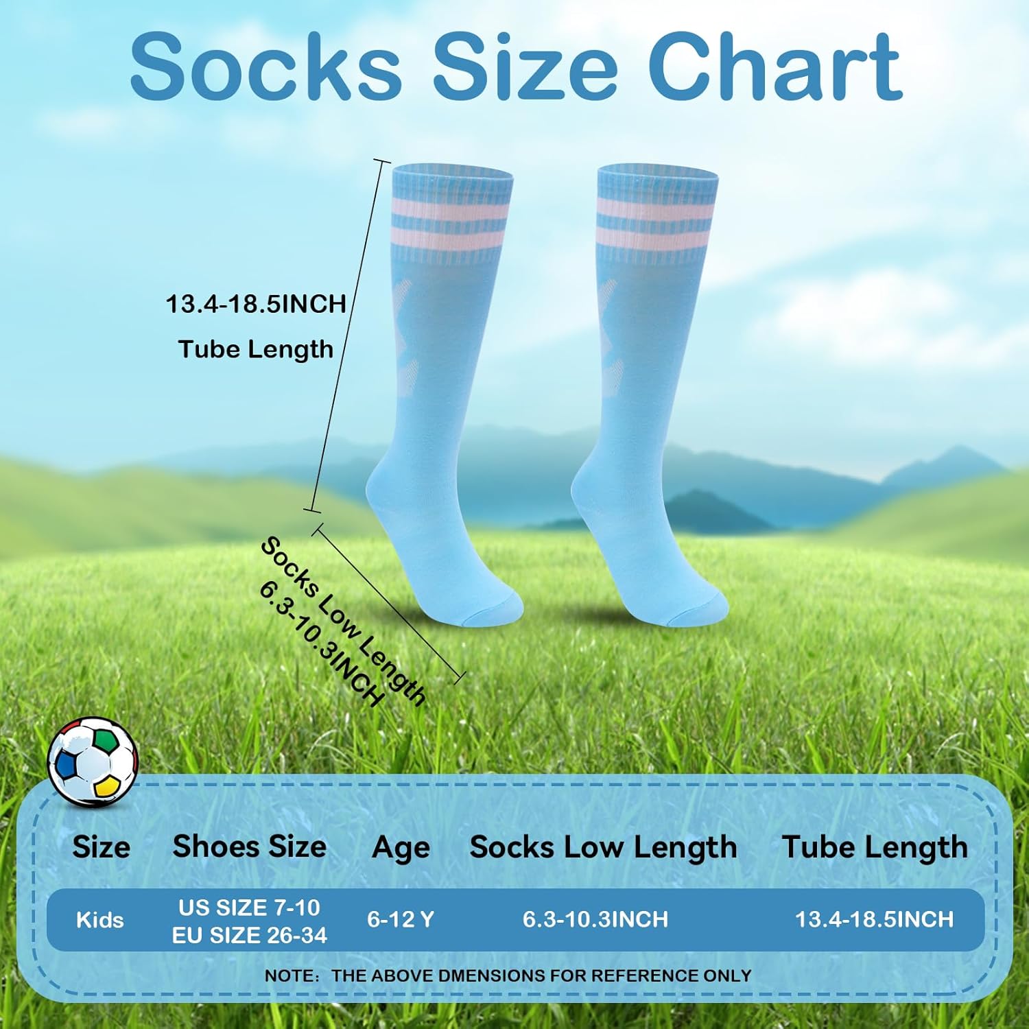3 Pairs Striped Knee High Soccer Socks for Kids 6-12 Years