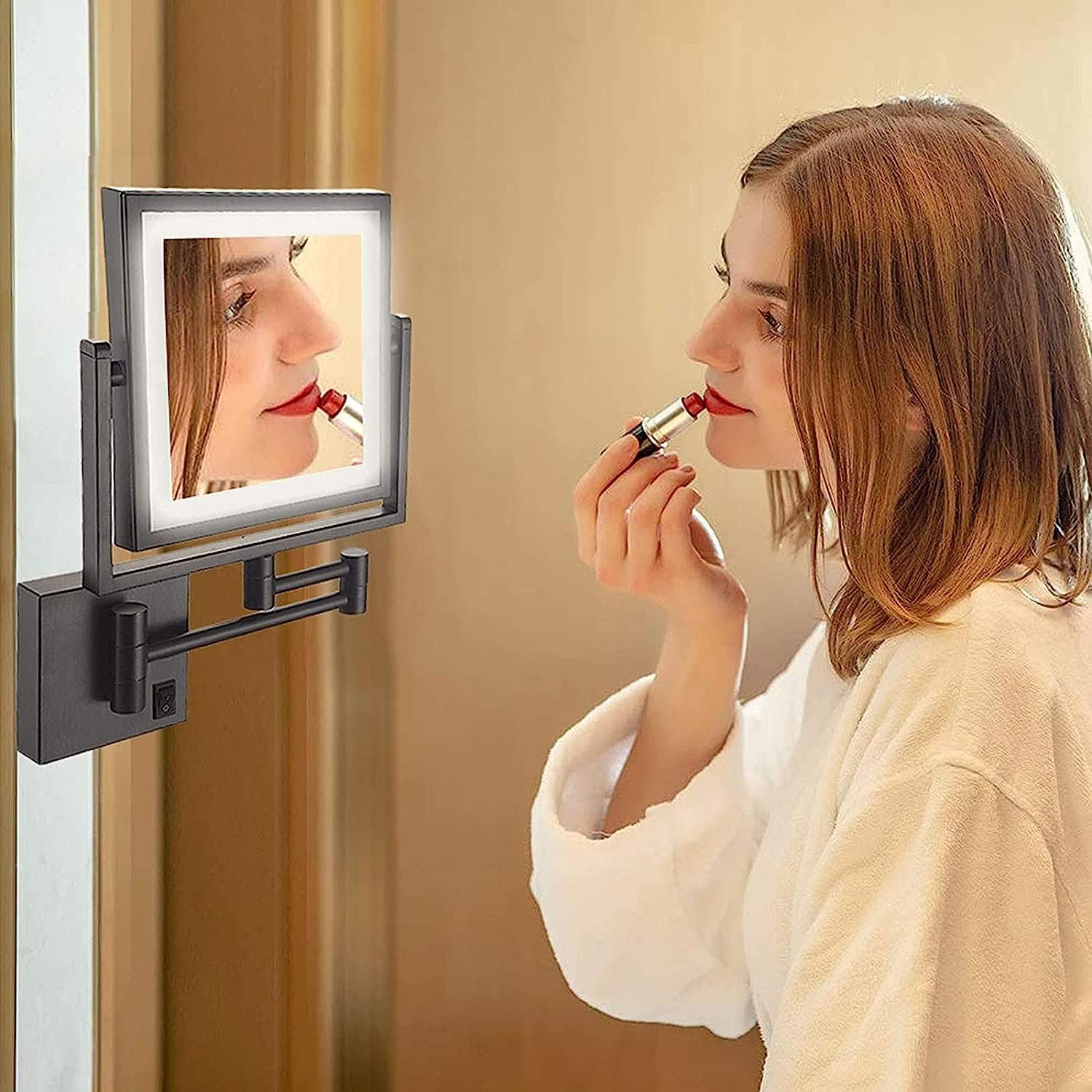 LCARY Wall Mounted Makeup Mirror LED 8 Inch Black