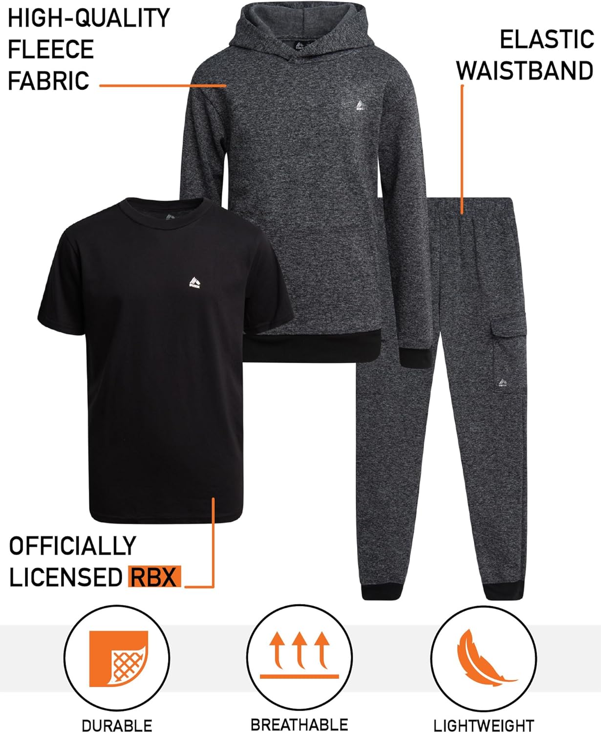 RBX Boys Active Fleece Sweatsuit Set 3 Piece