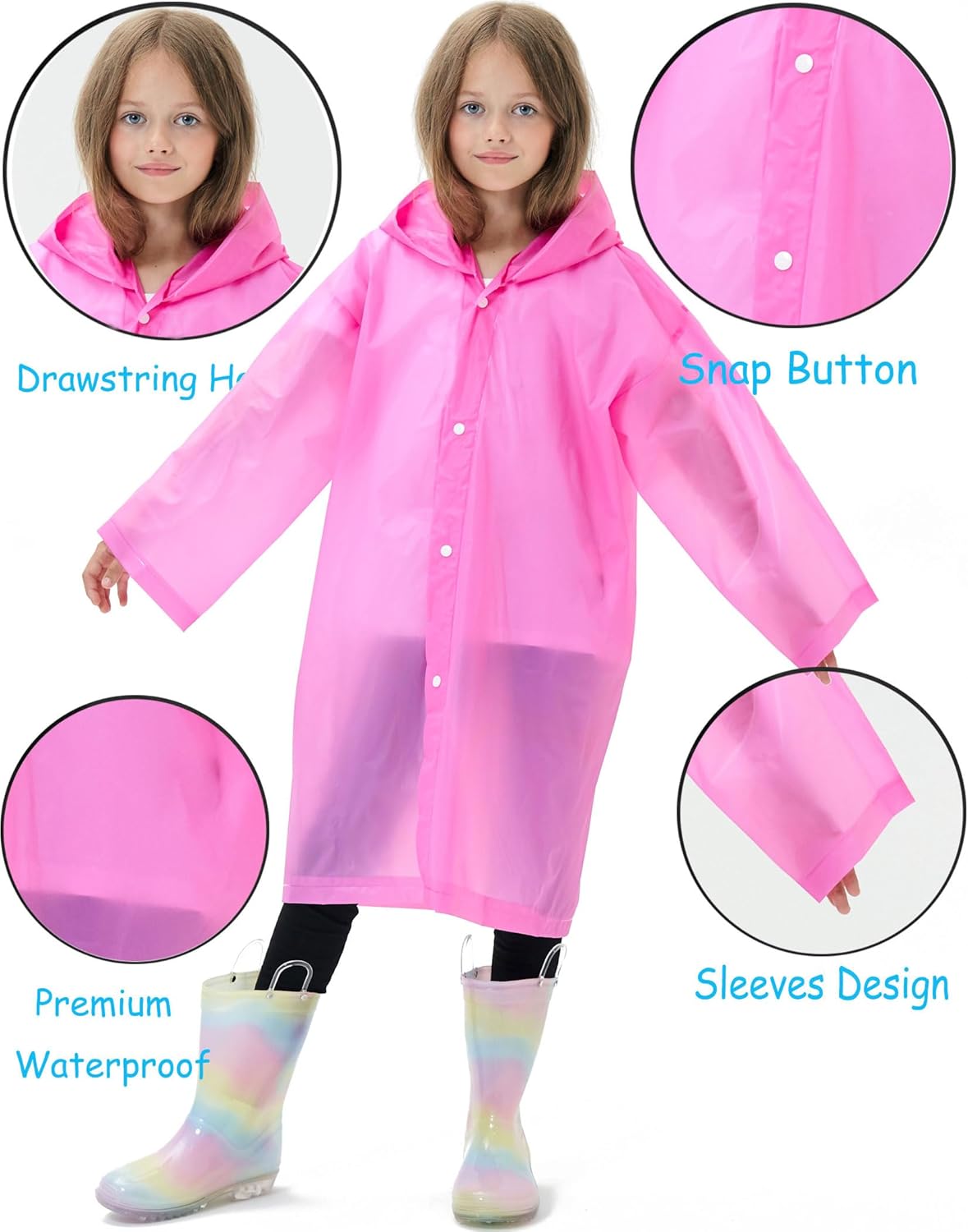 2-Piece Waterproof EVA Raincoats for Kids Reusable Ponchos Best for Outdoors Secure Fit Soft Durable