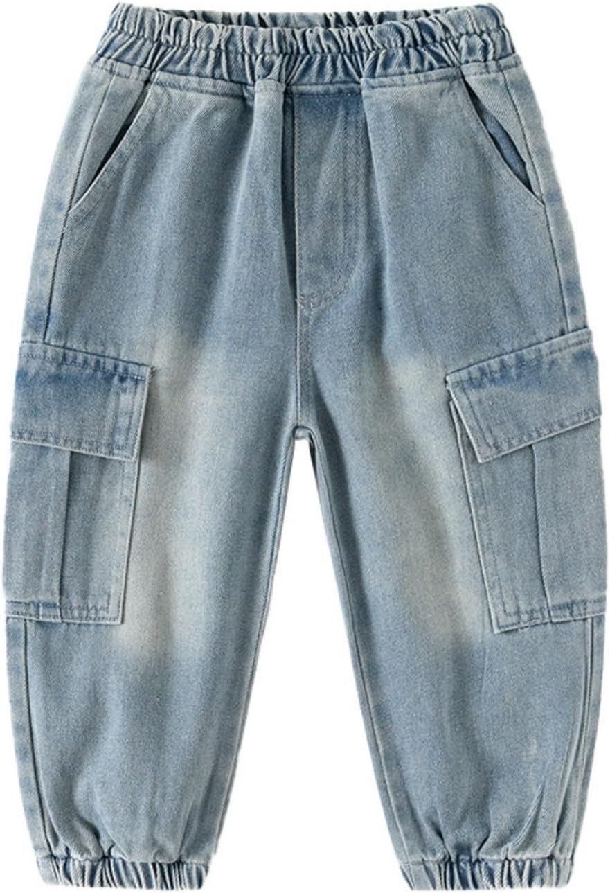 Baby Boys and Girls Denim Cargo Jeans for Toddler Girls and Boys Trendy Stretchy Trousers