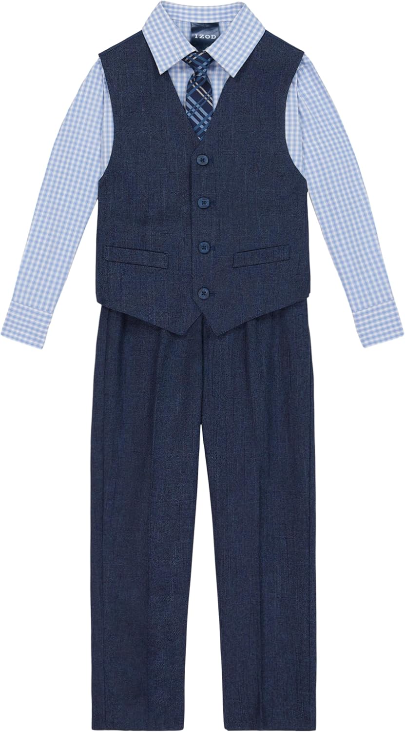 IZOD Boys 4-Piece Set with Collared Dress Shirt Tie Vest and Pants
