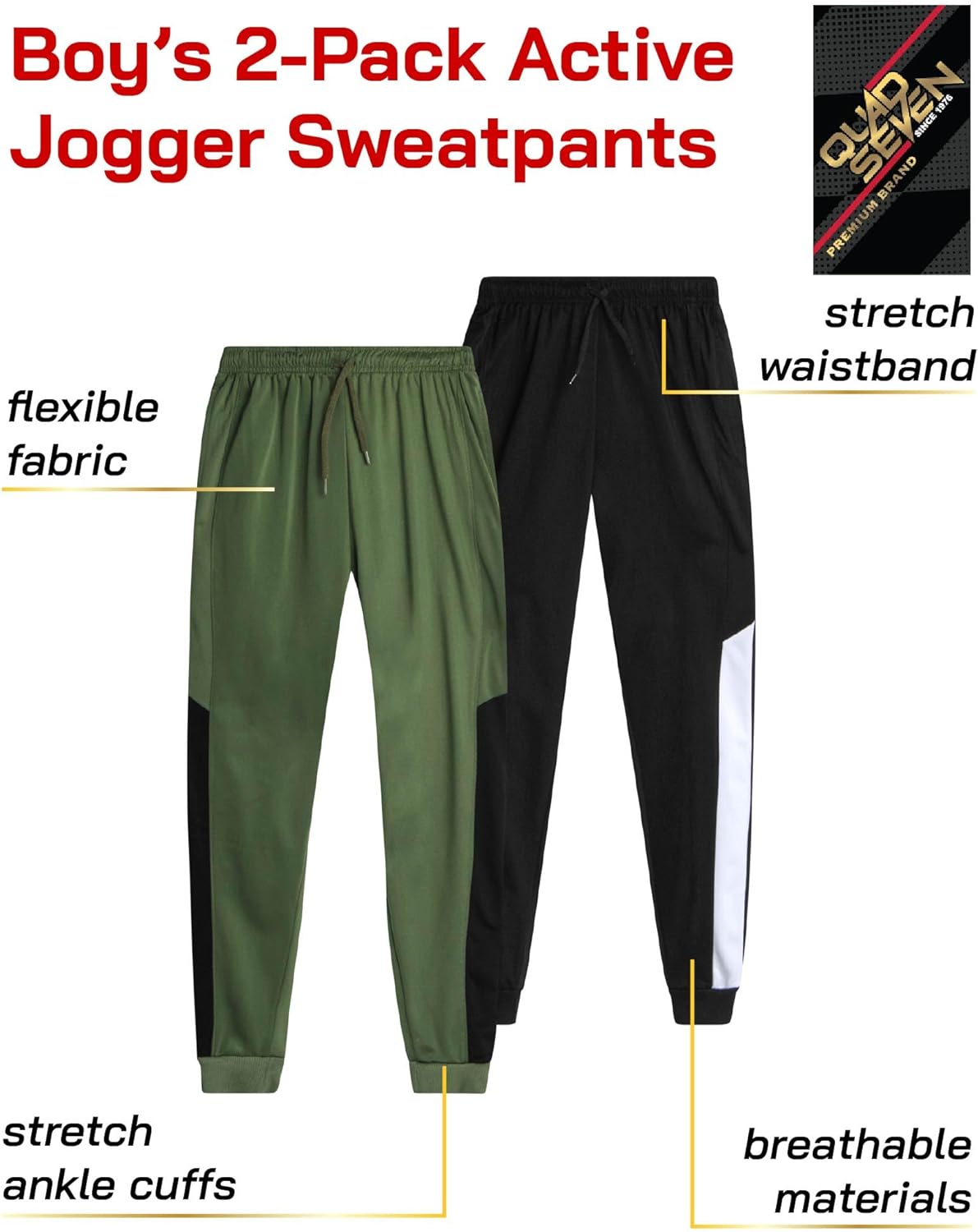 Quad Seven Boys athletic joggers with soft tricot fabric