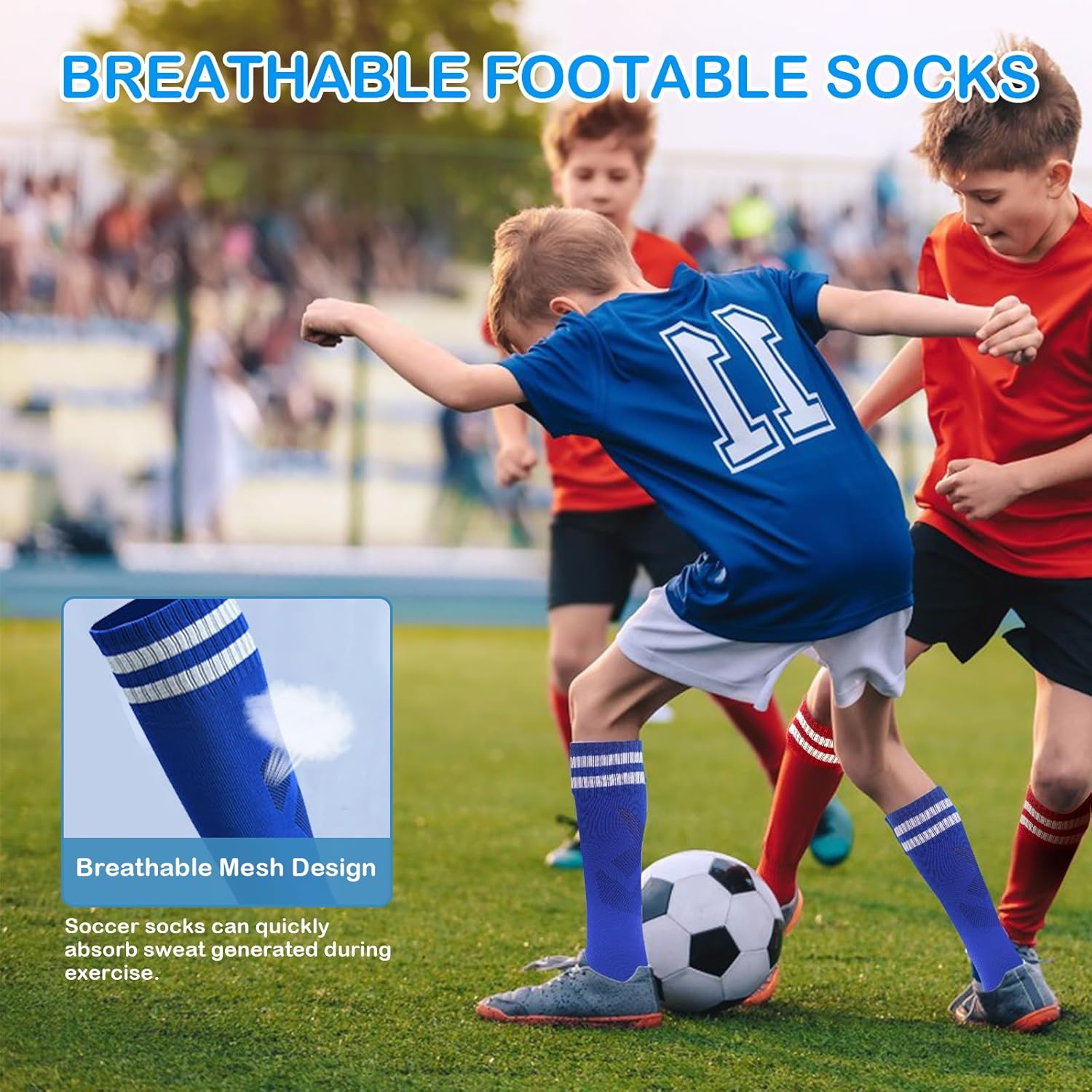 3 Pairs Striped Knee High Soccer Socks for Kids 6-12 Years