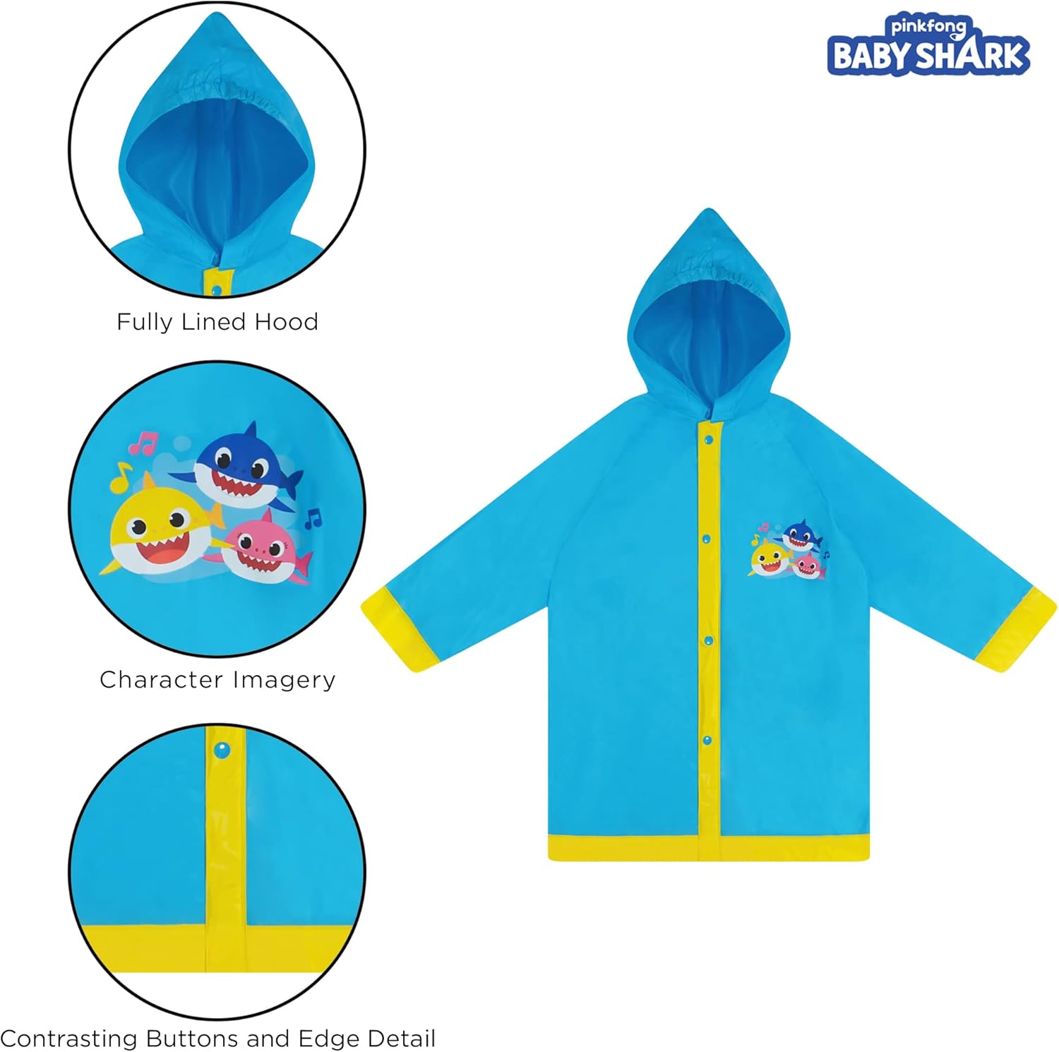 Nickelodeon Boys Umbrella and Poncho Raincoat Set with Baby Shark Design
