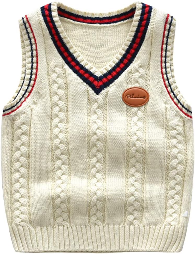 Back to School Boys sweater vest Kids uniform 100 cotton cable knit v-neck vest perfect for daily wear and casual life