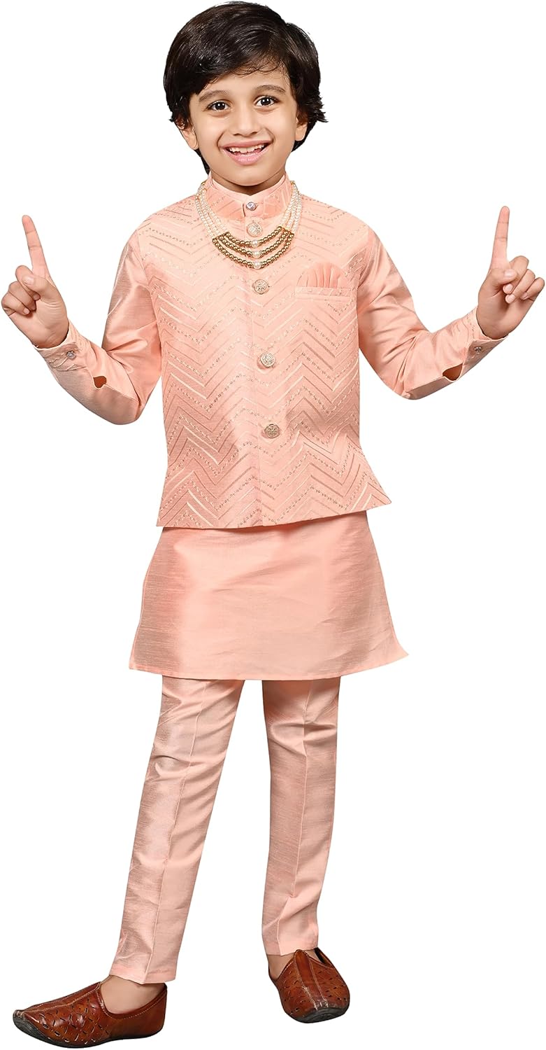AHHAAAA Kids Ethnic Silk Blend Traditional Wear Bollywood Style Sherwani Waistcoat