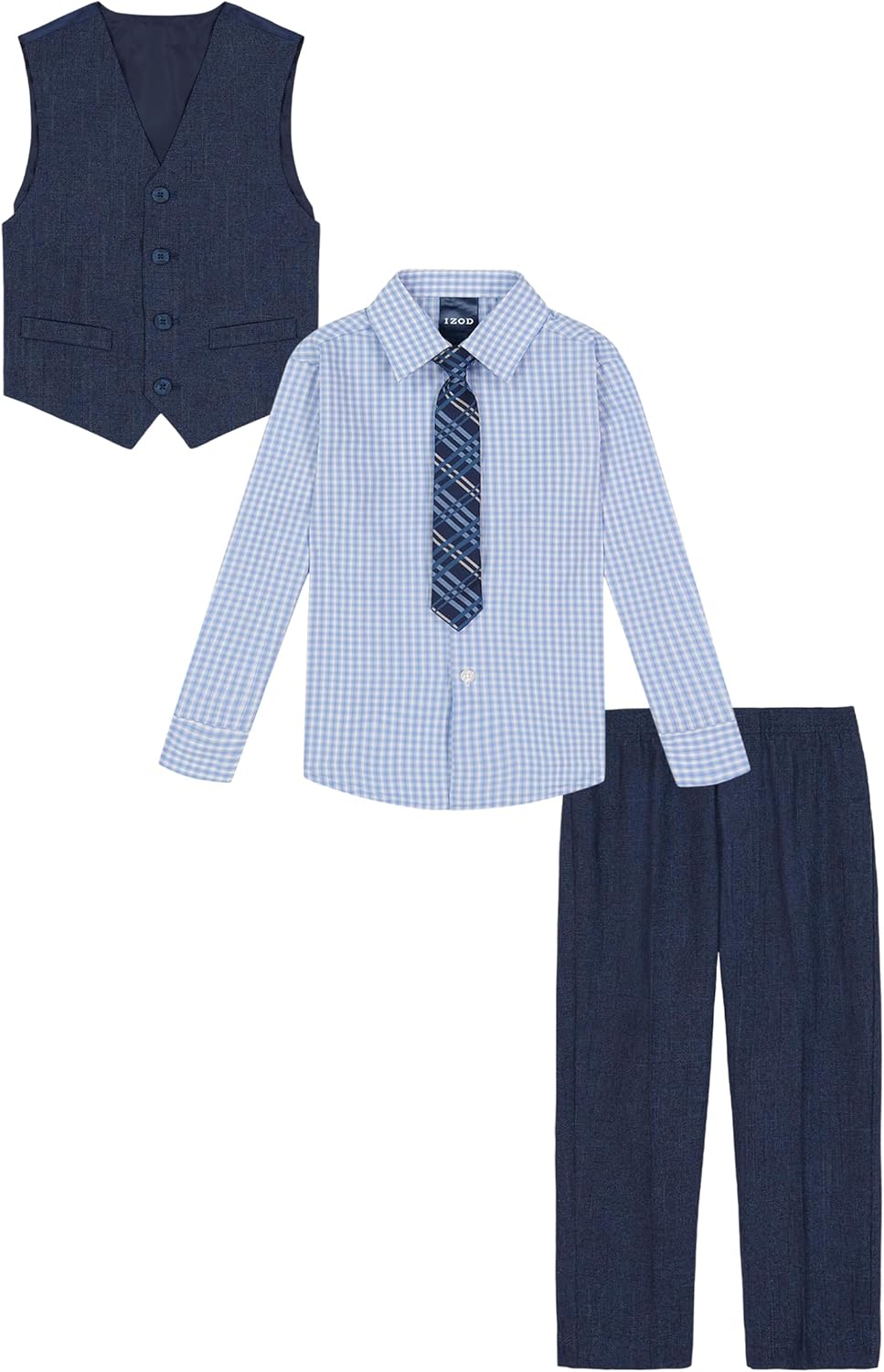 IZOD Boys 4-Piece Set with Collared Dress Shirt Tie Vest and Pants