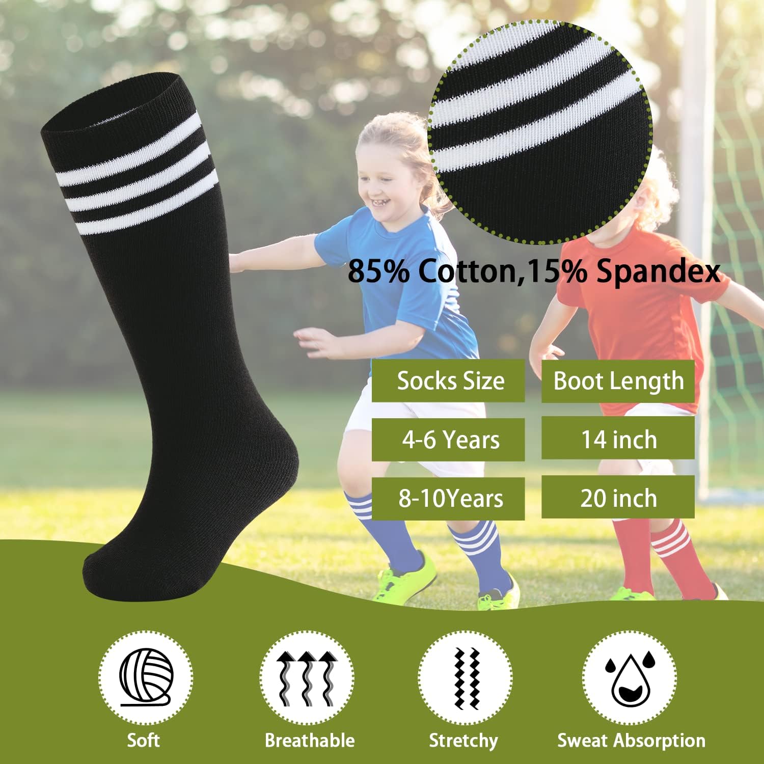 Zando Knee-High Socks for Boys - Soccer and More in Sizes 4-12