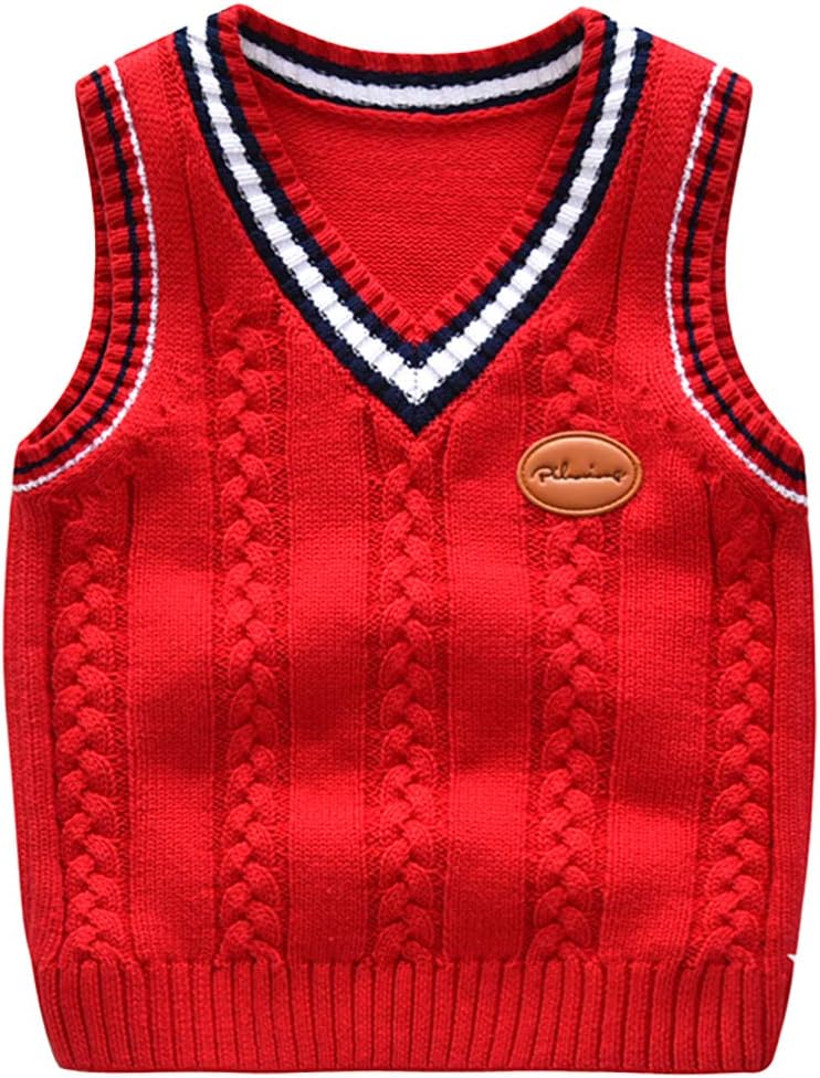 Boys V Neck Cable Knit Sweater Vest School Uniform