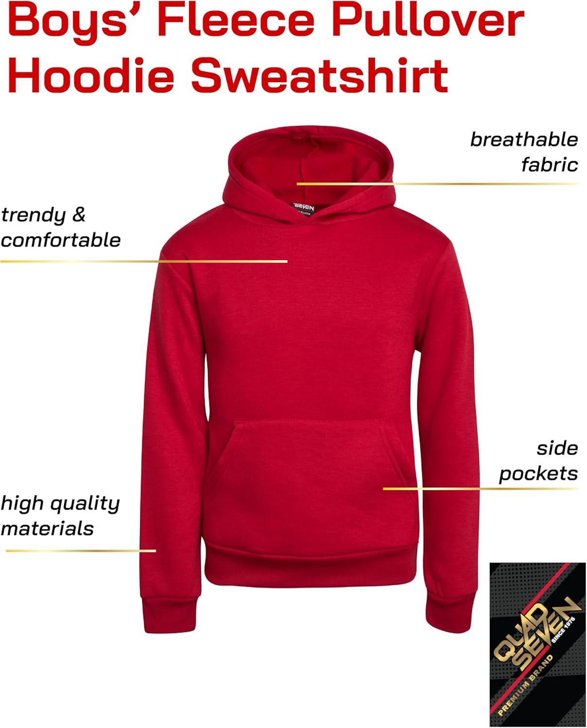 Quad Seven Boys 2-Piece Basic Fleece Pullover Fashion Hoodie with Kangaroo Pockets 8-18