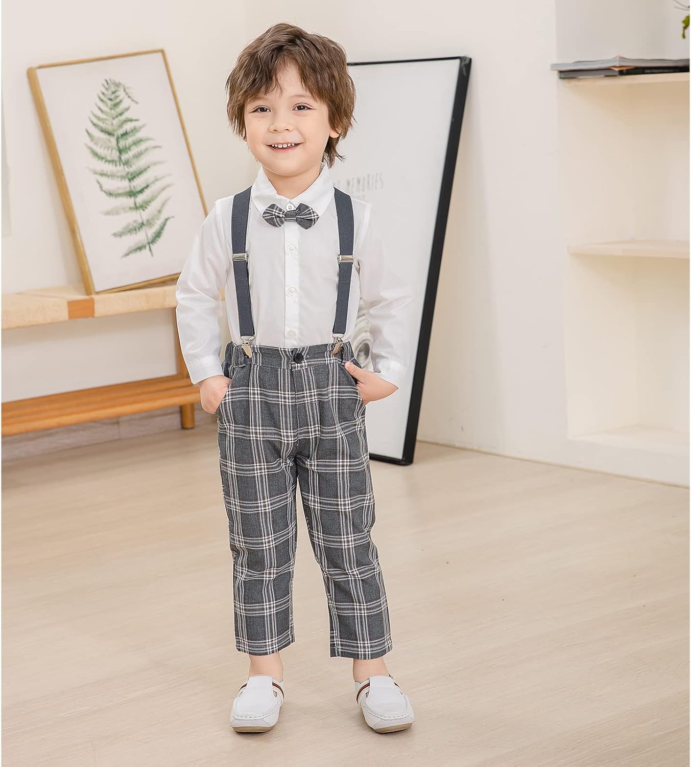 Kimocat Toddler Boy Numer Fashionable Set with Bowtie Suspender Straps