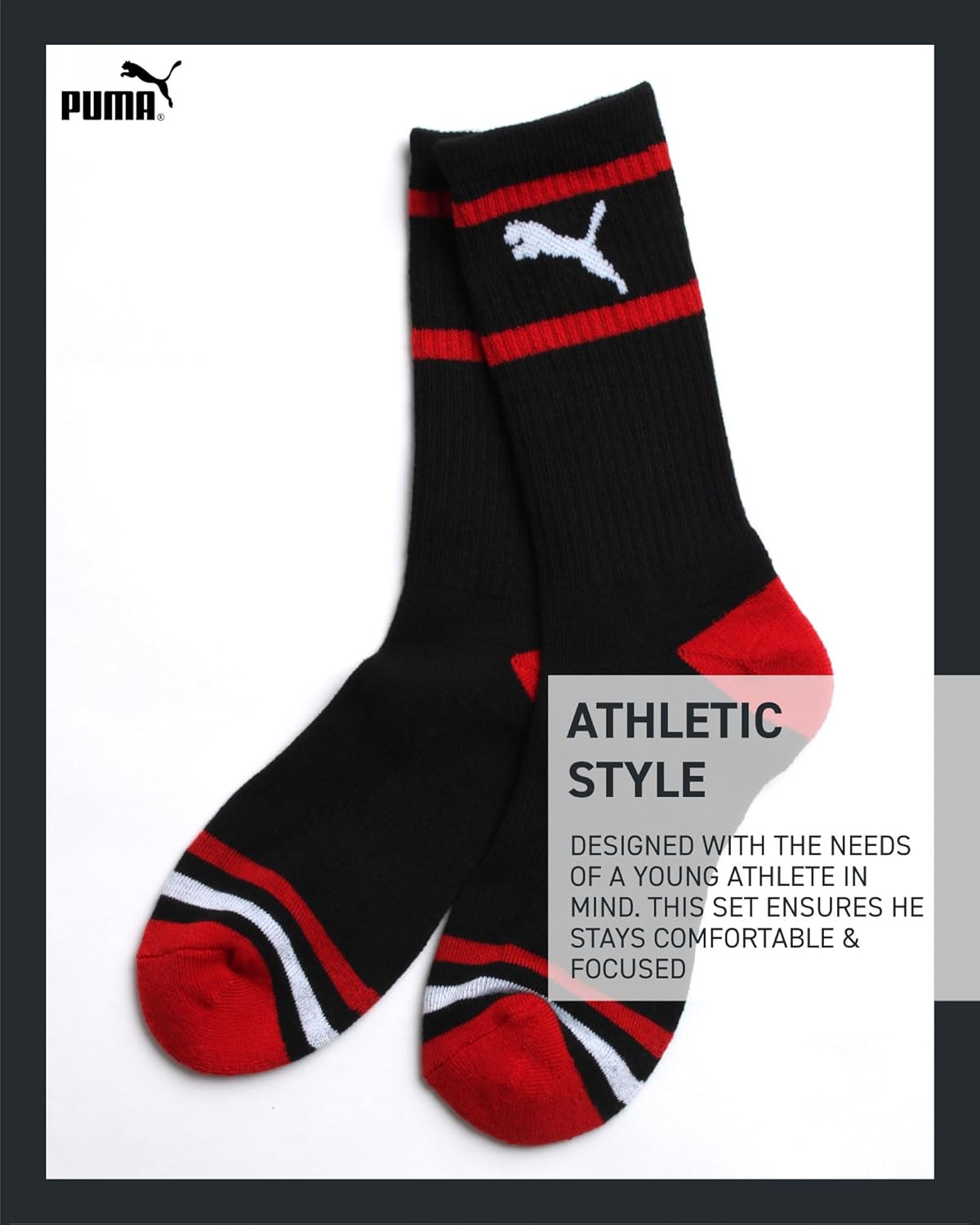 PUMA Boys Hype Unders Sleek Graphic T-Shirt Crew Socks Set