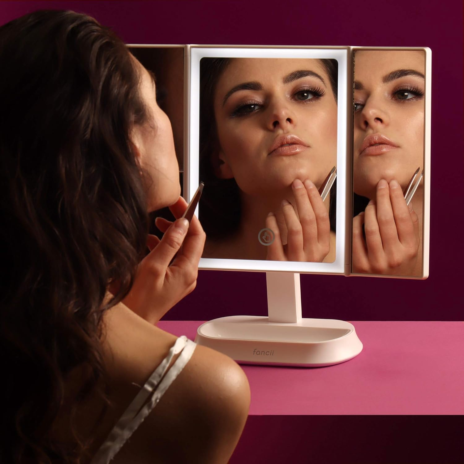 Fancii LED Lighted Makeup Mirror - Rechargeable 3 Color Temp 5X7X Magnification