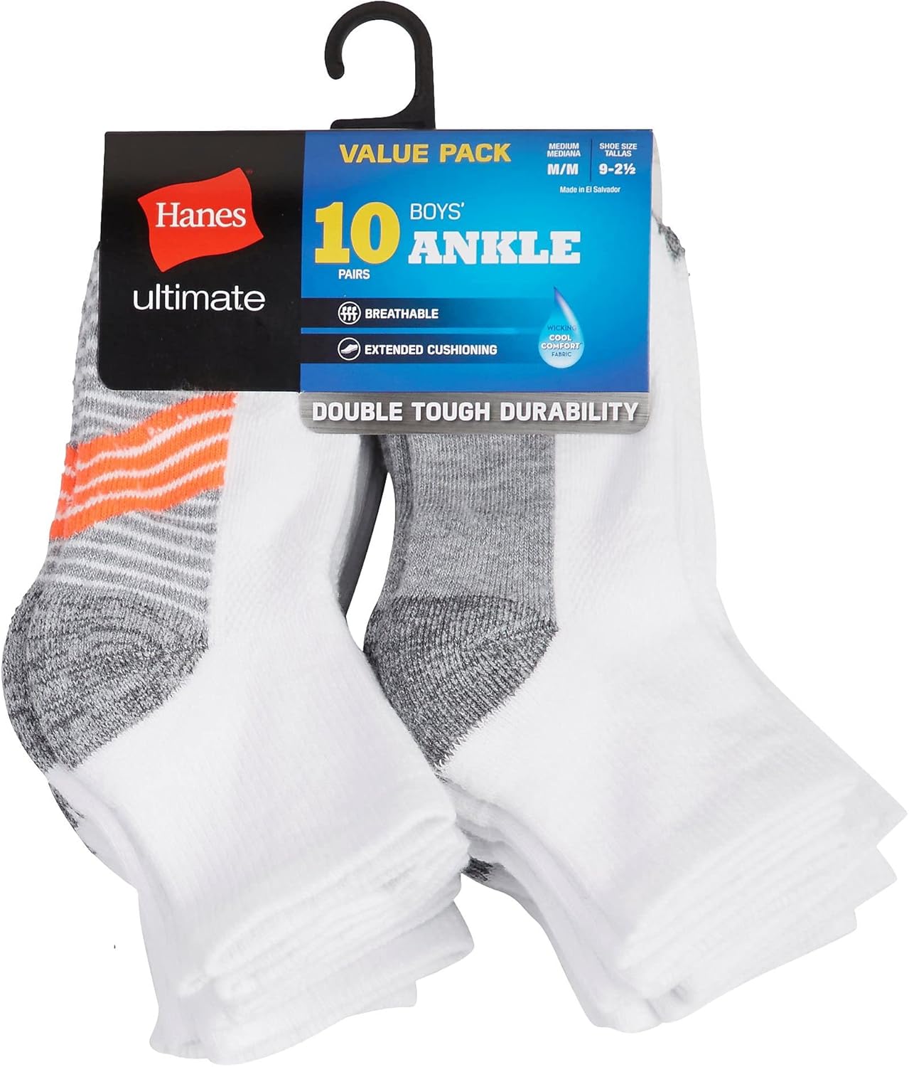 Hanes Boys Ultimate Ankle No-Show Socks Durable Comfortable