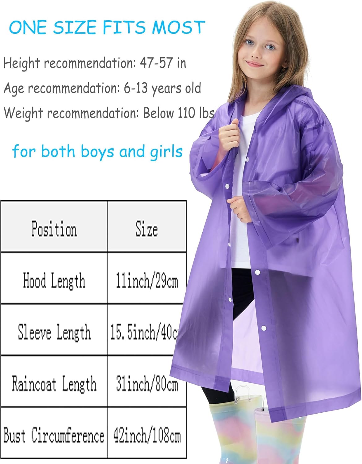 2-Piece Waterproof EVA Raincoats for Kids Reusable Ponchos Best for Outdoors Secure Fit Soft Durable
