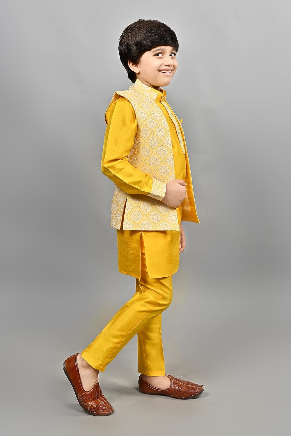 Bollywood Kids Ethnic Silk Blend Traditional Wear Sharkuri Set White-Blue