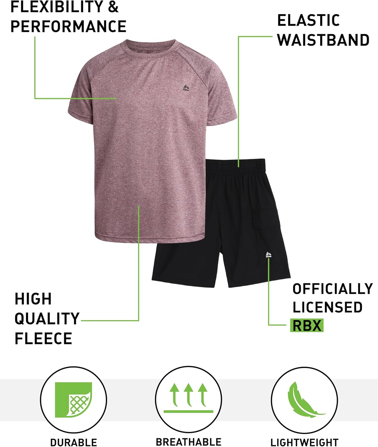 RBX Boys Active Shorts Set - Short Sleeve T-Shirt and Hybrid Tech Shorts for Fitness and Fashion
