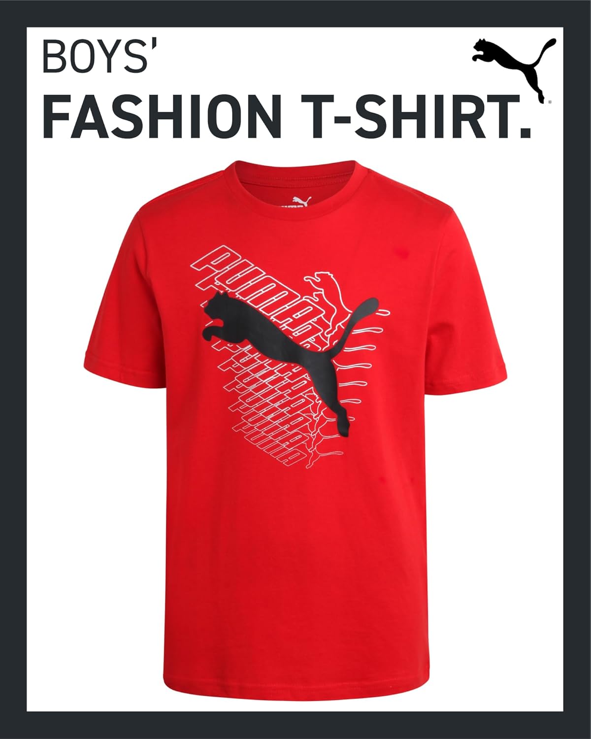 Puma Boys T-Shirt with Cat Logo - Athletic Short Sleeve Tee