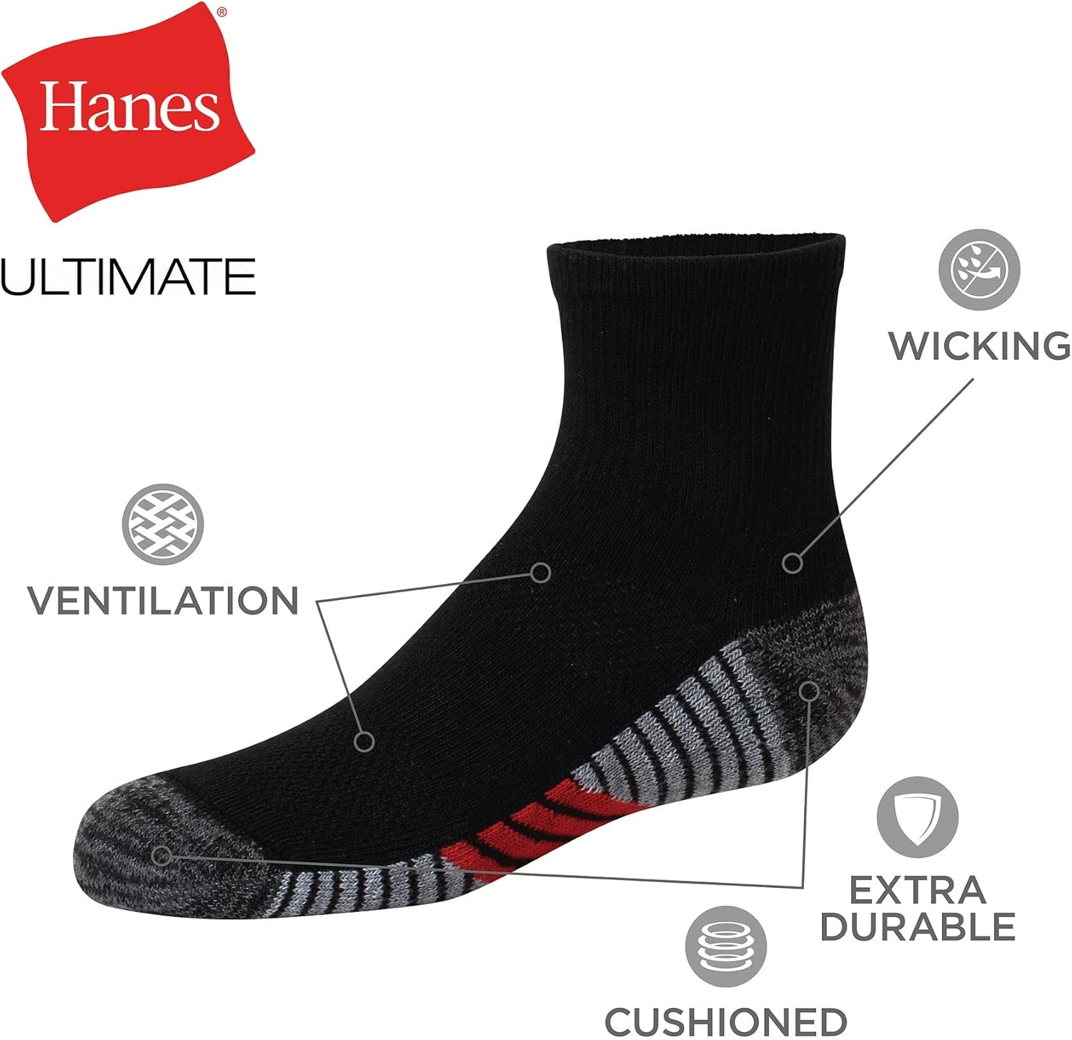 Hanes Boys Ultimate Ankle and No-Show Socks 10-Pack