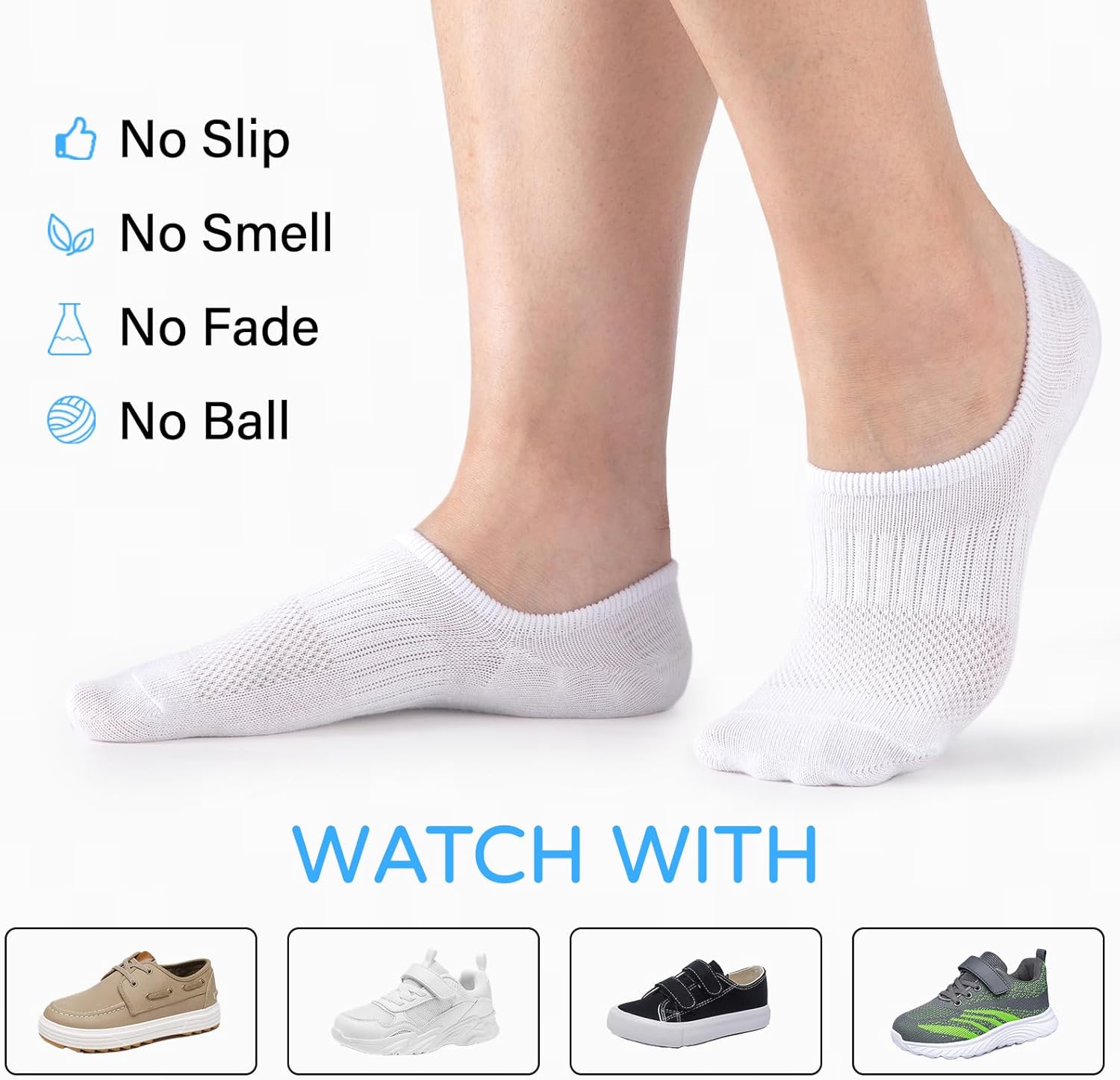 Comfoex Boys Socks - Comfortable Arch Support Non-Slip 10 Pairs