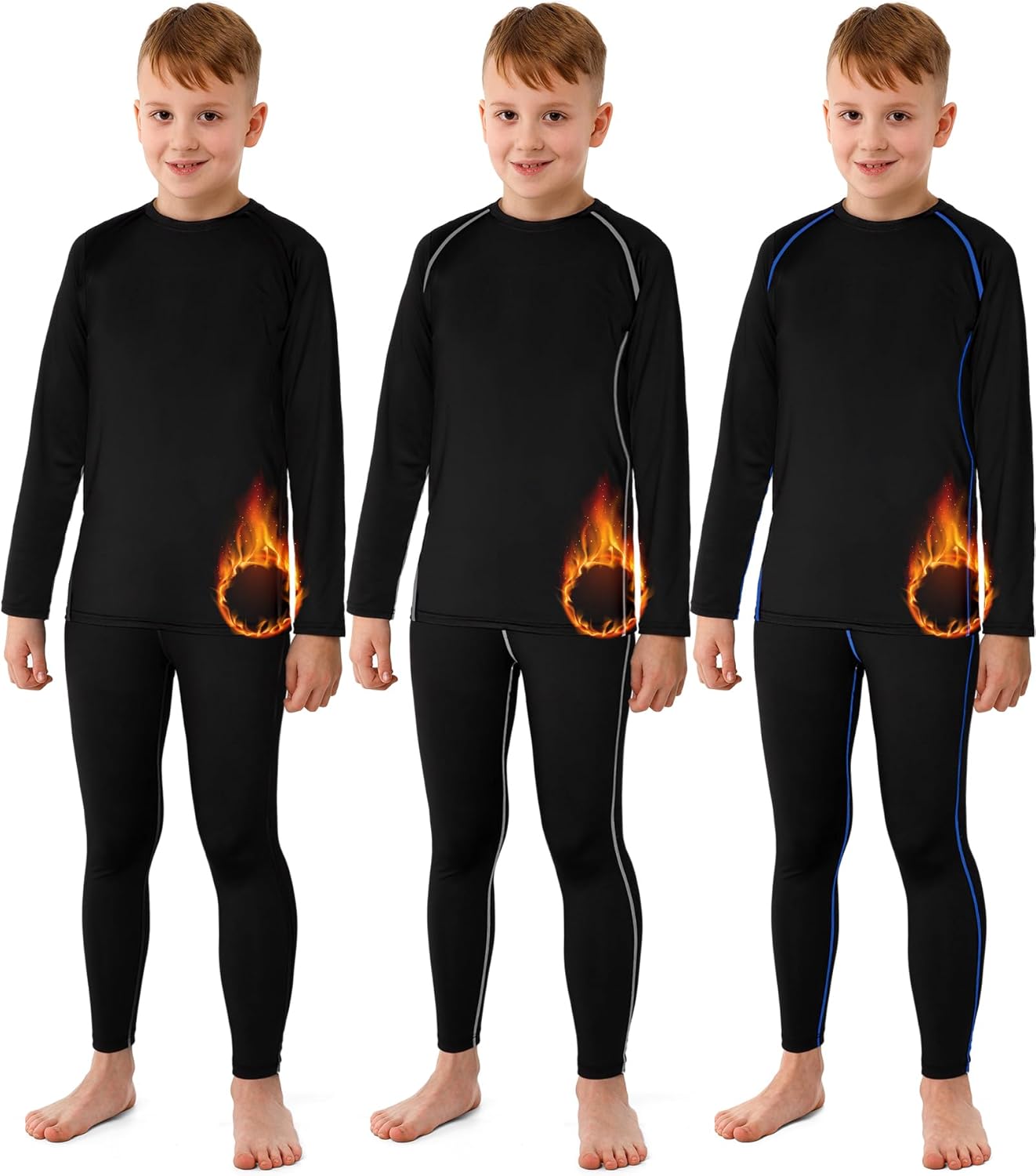 Suhine 3 Pack Thermal Underwear for Kids Winter