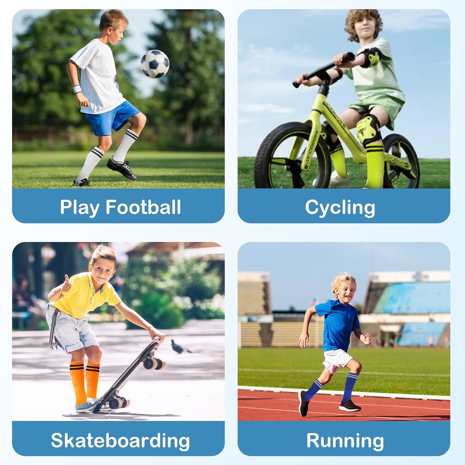 3 Pairs Striped Knee High Soccer Socks for Kids 6-12 Years