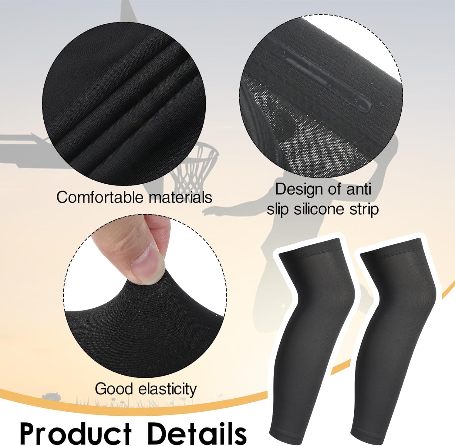 2-Pair Compression Leg Sleeves for Kids Supportive Breathable UV-Proof