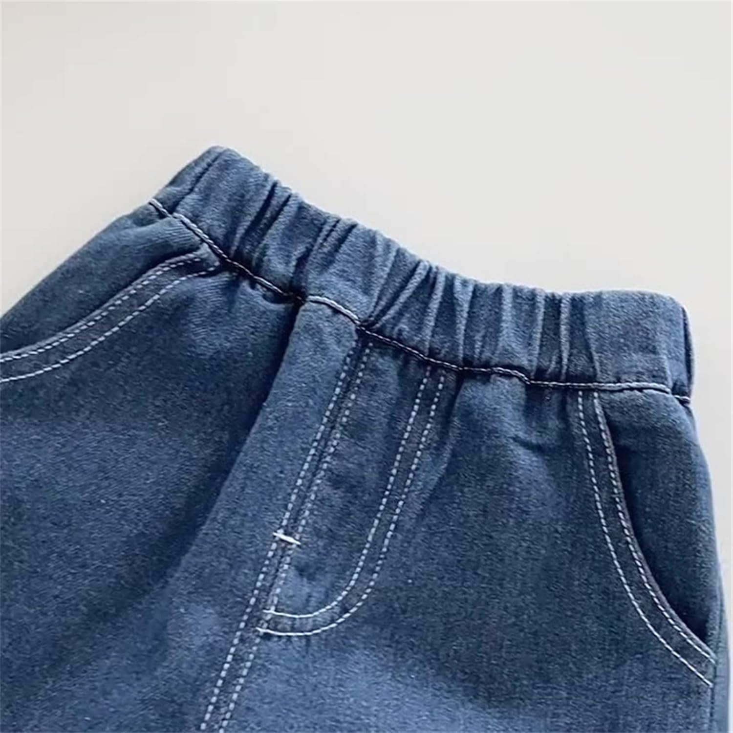 Duobla Baby Toddler Elastic Waist Wide Leg Denim Jeans with Pockets Trendy Kids Jeans