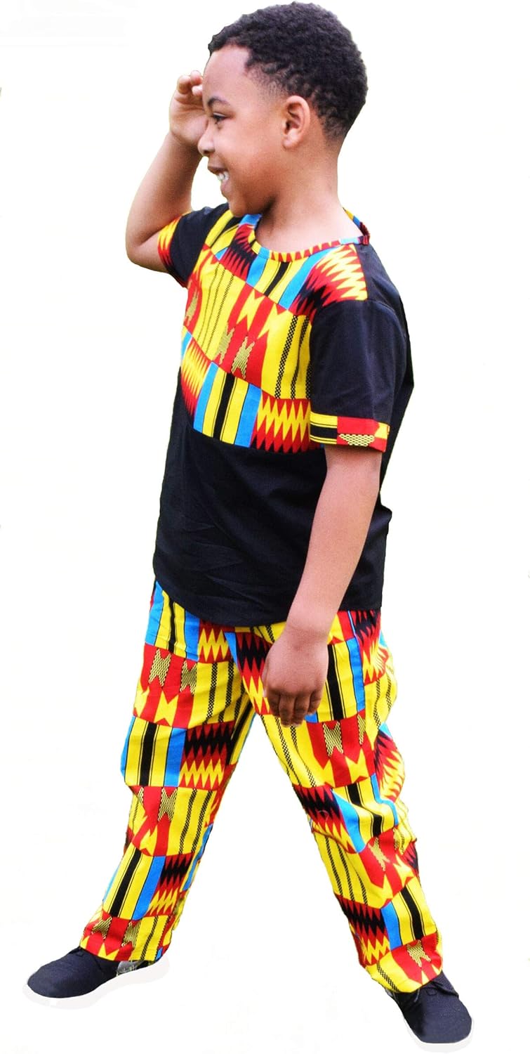 SHENBOLEN Boys African Print Kente Suit Set