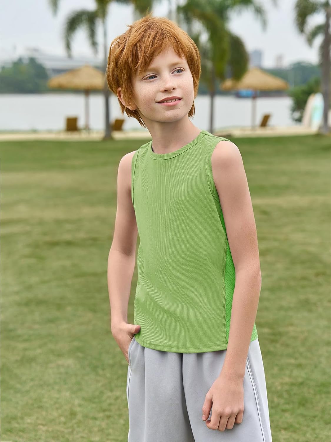 Haloumoning Boys Breathable Mesh Side Athletic Tank Top 5-14 yrs
