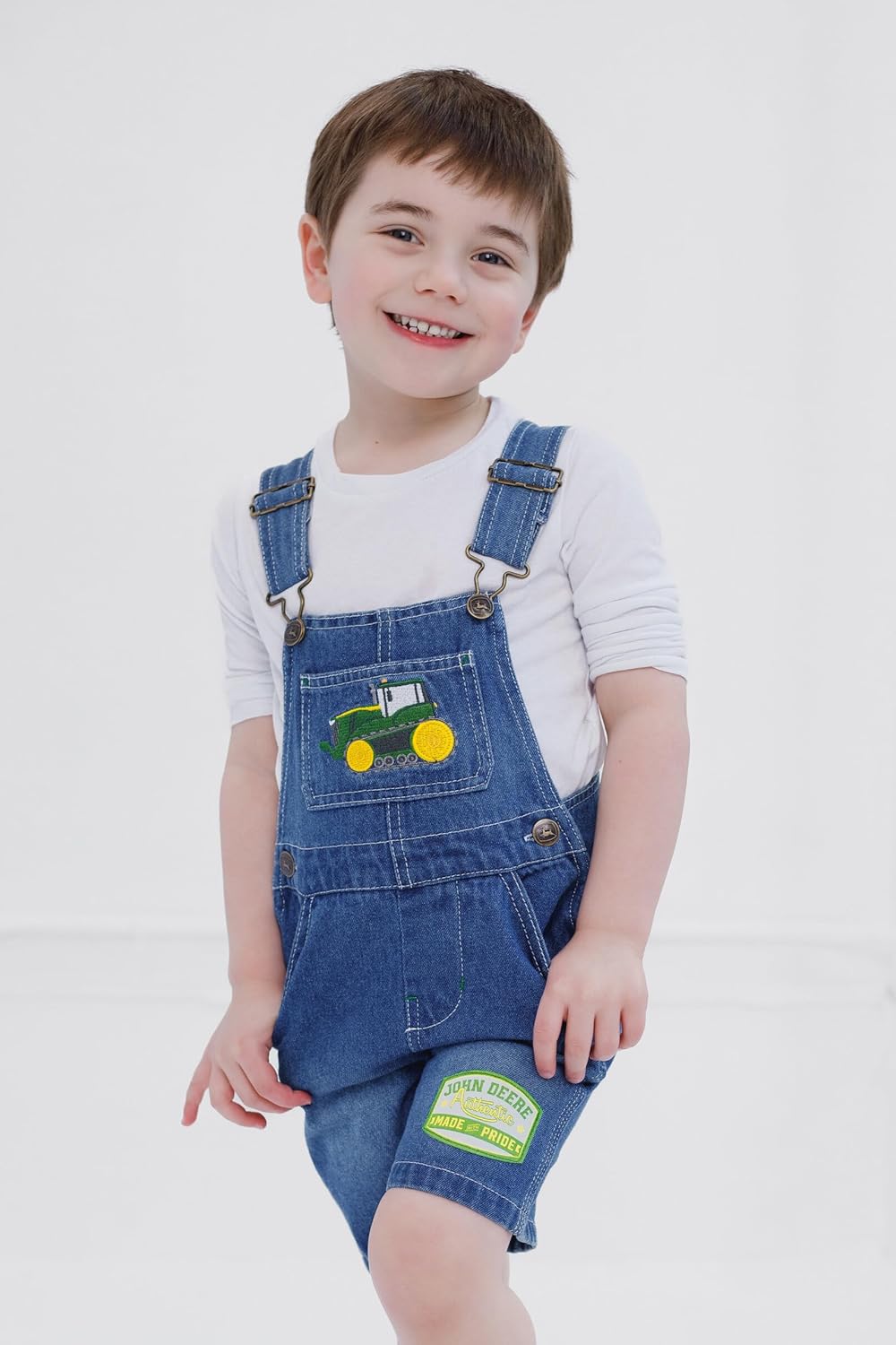 John Deere Denim Square Neck Short Overalls for Boys 2T to 7-8