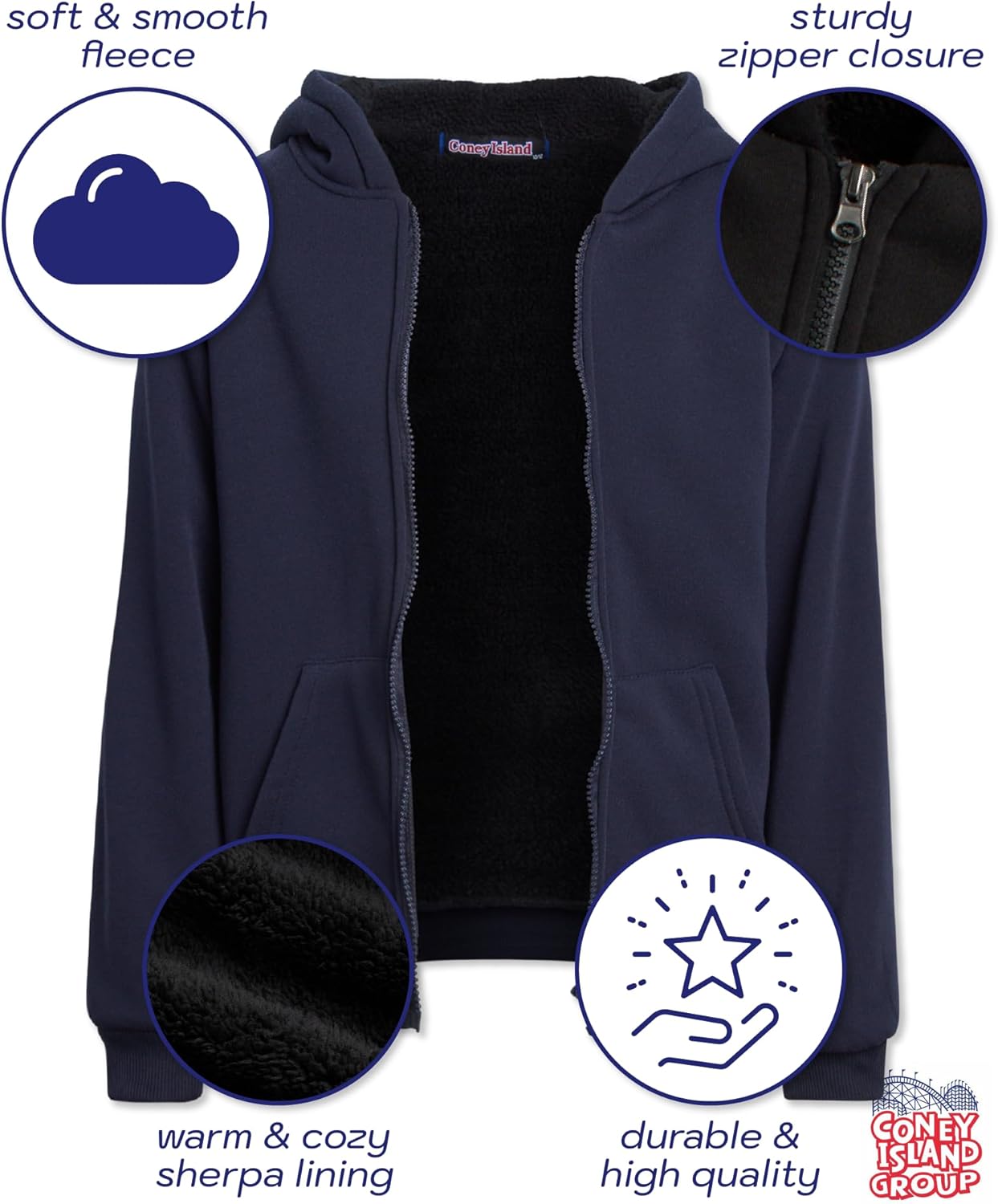 Coney Island Boys Cozy Sherpa Fleece Hoodie - Perfect for Any Season