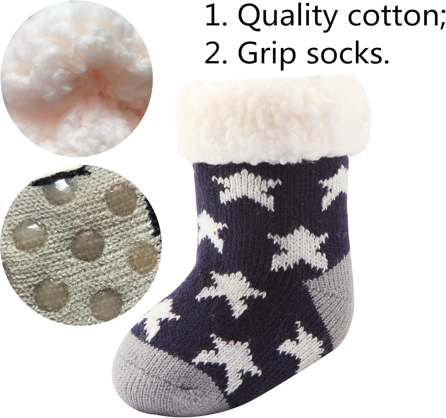 3 Pairs Anti-Slip Fuzzy Socks for Kids Sherpa-lined Slipper Socks