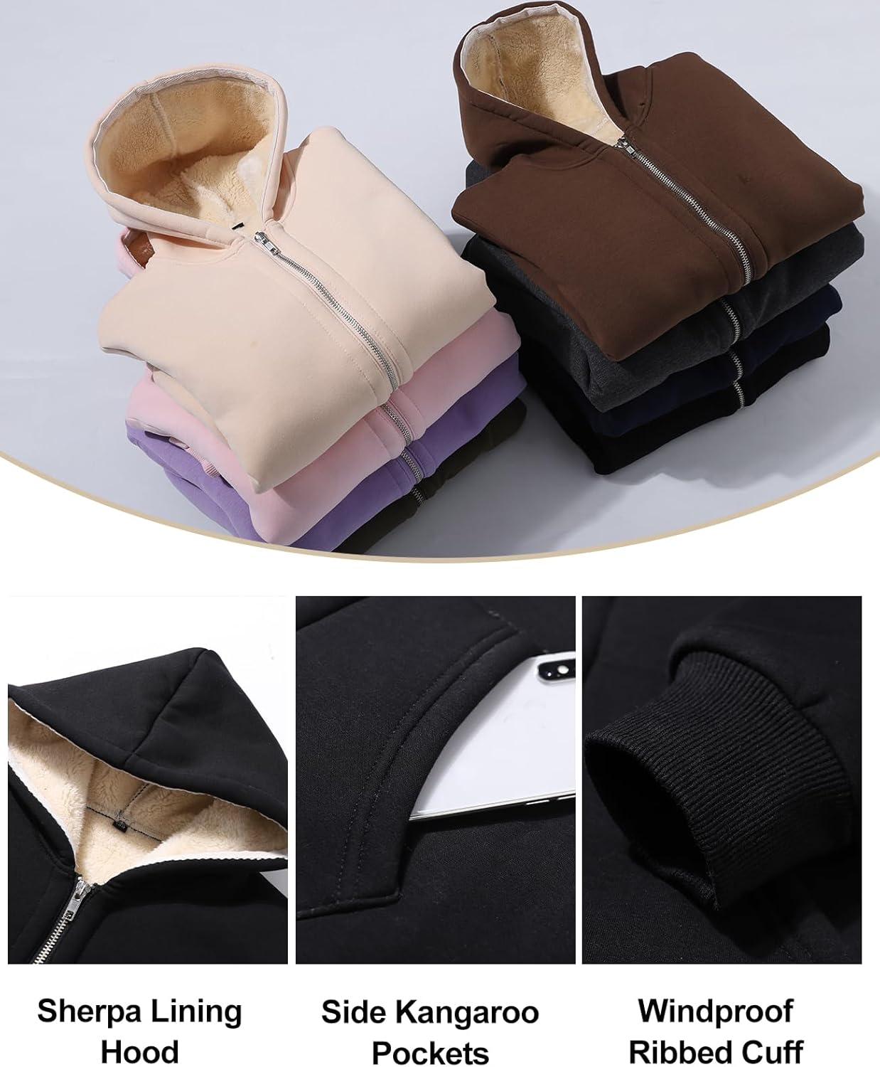 Rositn Boys Girls Sherpa Lined Fleece Jacket Warm Cozy Zip Up Hoodie for Kids 5-15 Years