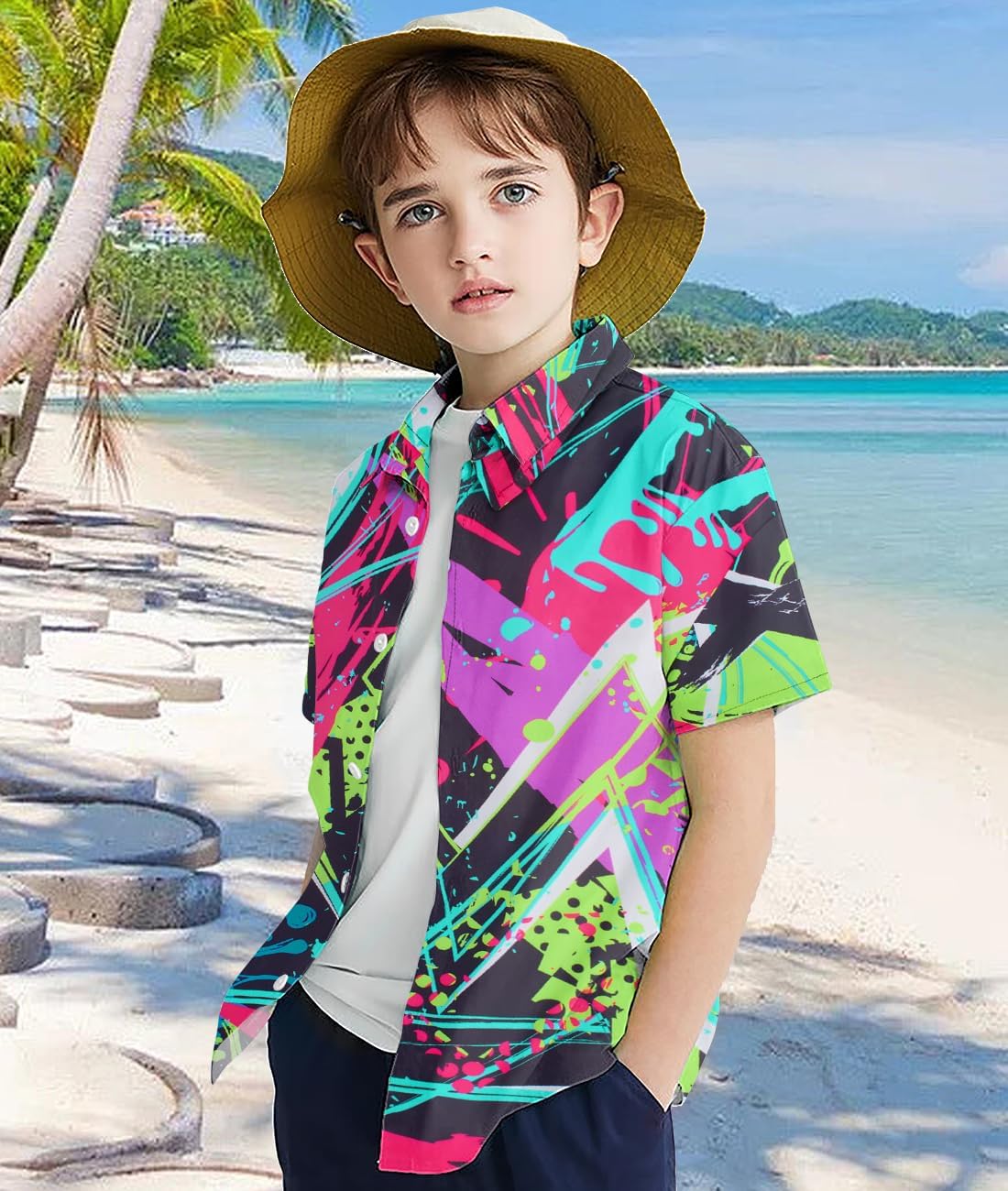 Uidezone Boys Hawaiian Shirts Novelty Printed Funky 7-14T